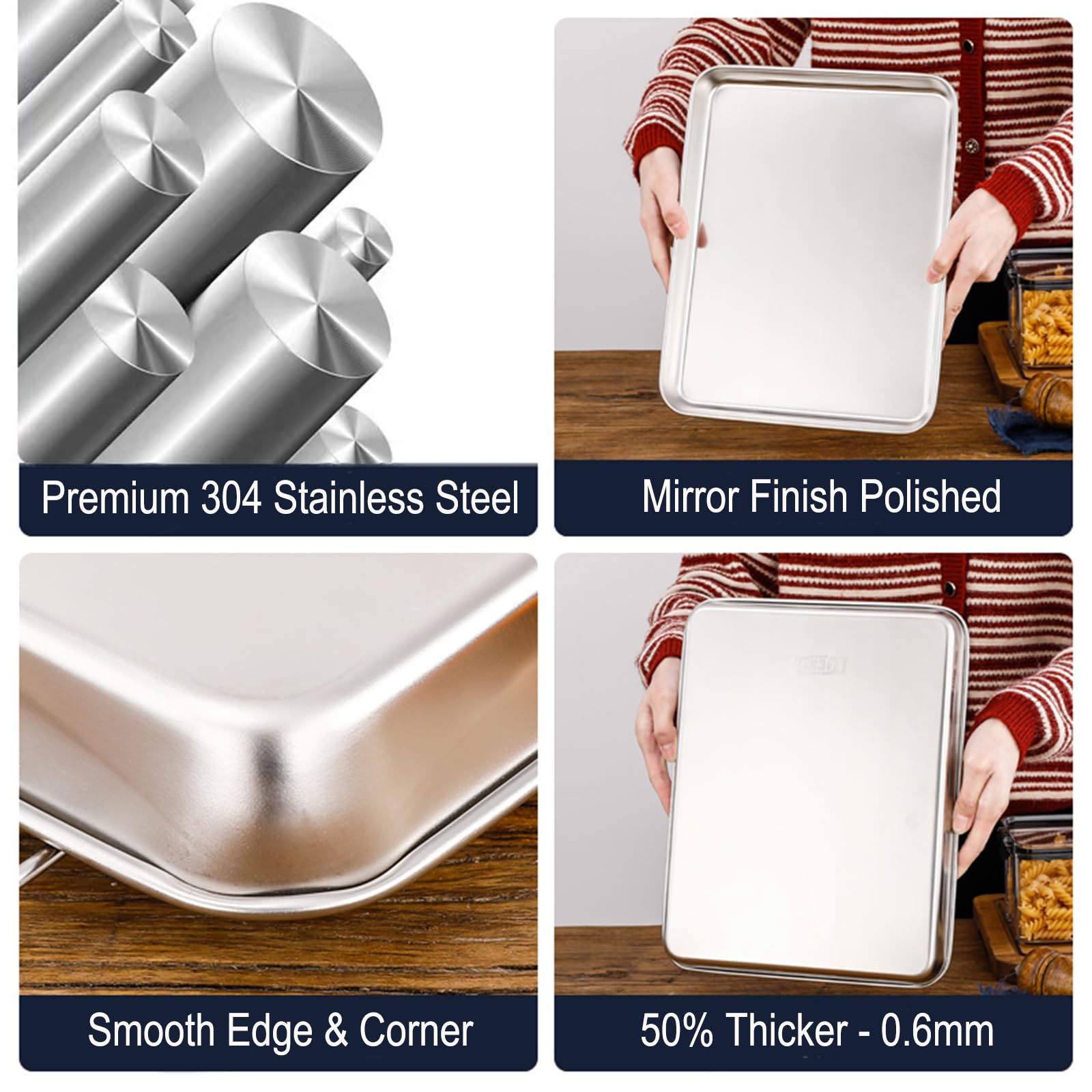 Hytk Small Cookie Baking Sheet Pans Stainless Steel 304 Little Serving Tray 10.4 X8.1 X1.1Inch (Diagonal 12.3) Reheat Food Small