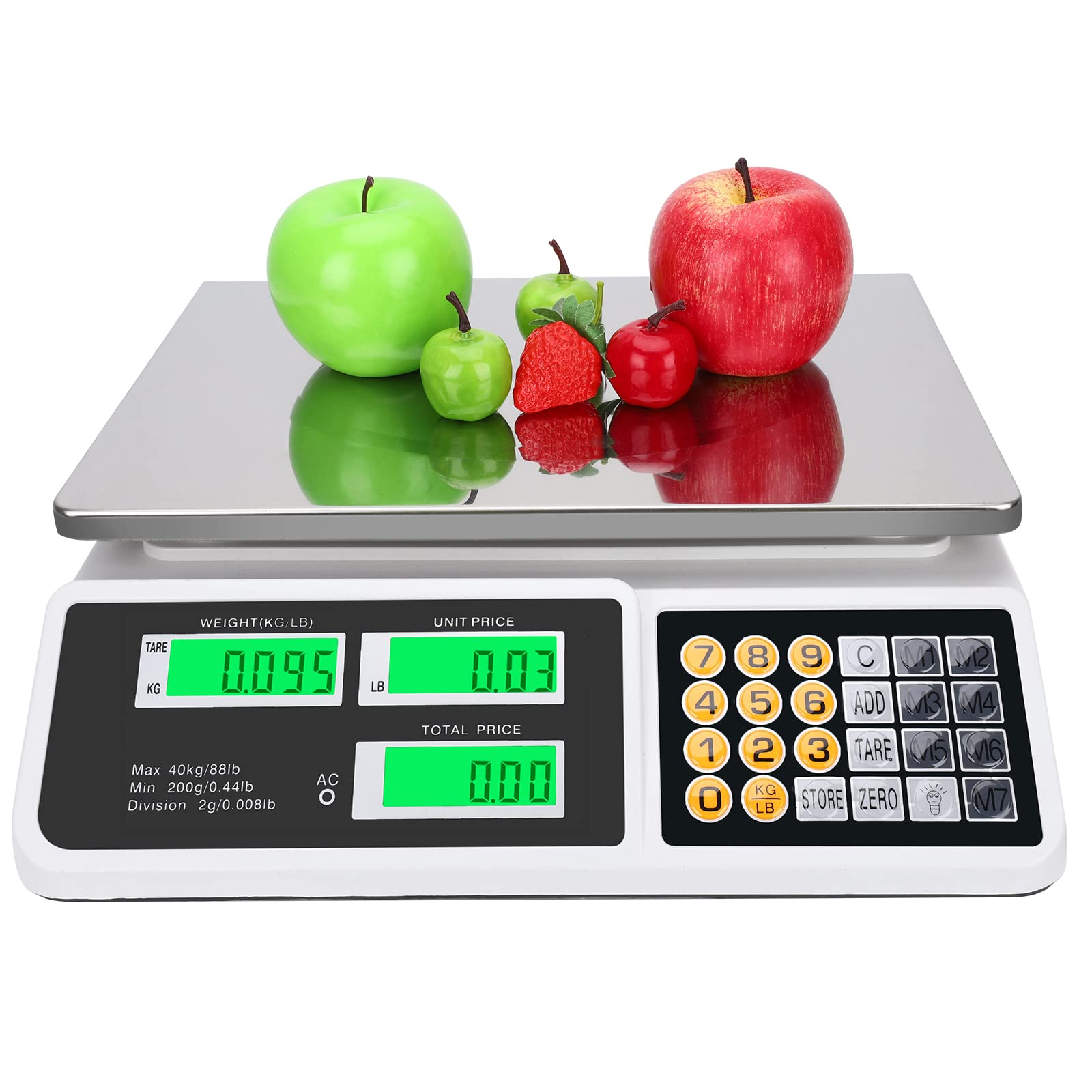 Digital Commercial Price Scale 88Lb/40Kg Price Computing Scale, Food Produce Counting Weight Scale With Dual Lcd Display For Far