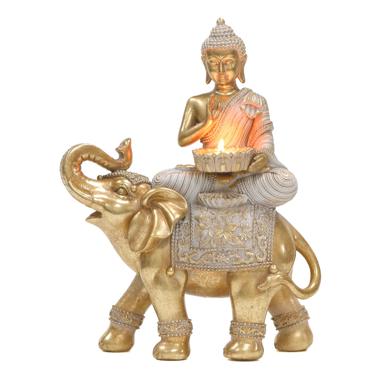 Buddha Statue for Home Decor Gold Candle Holder 11.5   -Elephant Buddha Statues for Zen Decor - Spiritual Buddha Decor for Livin