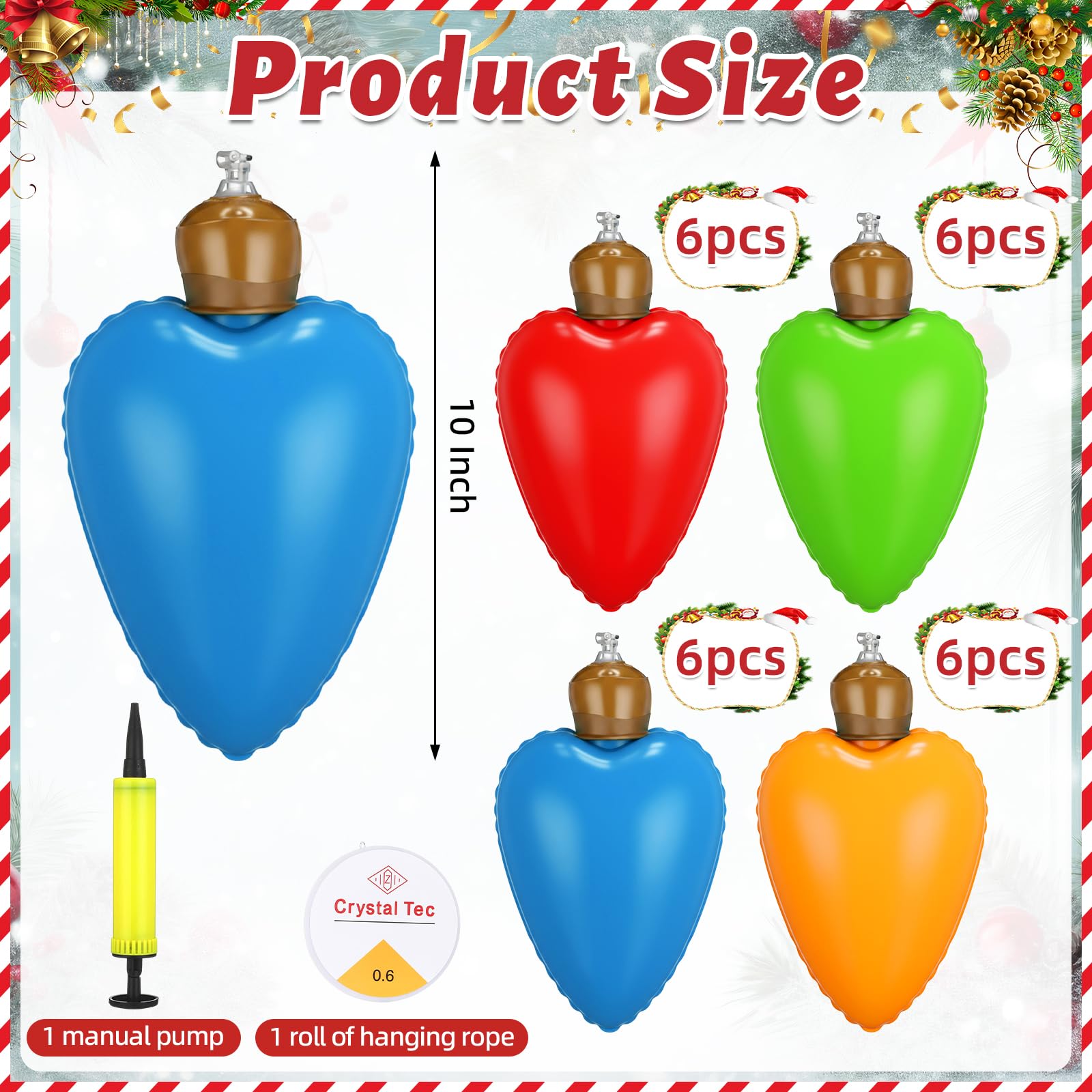 Vertintong 24 Pcs 10 Inch Inflatable Christmas Ball Decorations Inflatable Light Bulb Decor Giant Blow up Christmas Ornaments wi