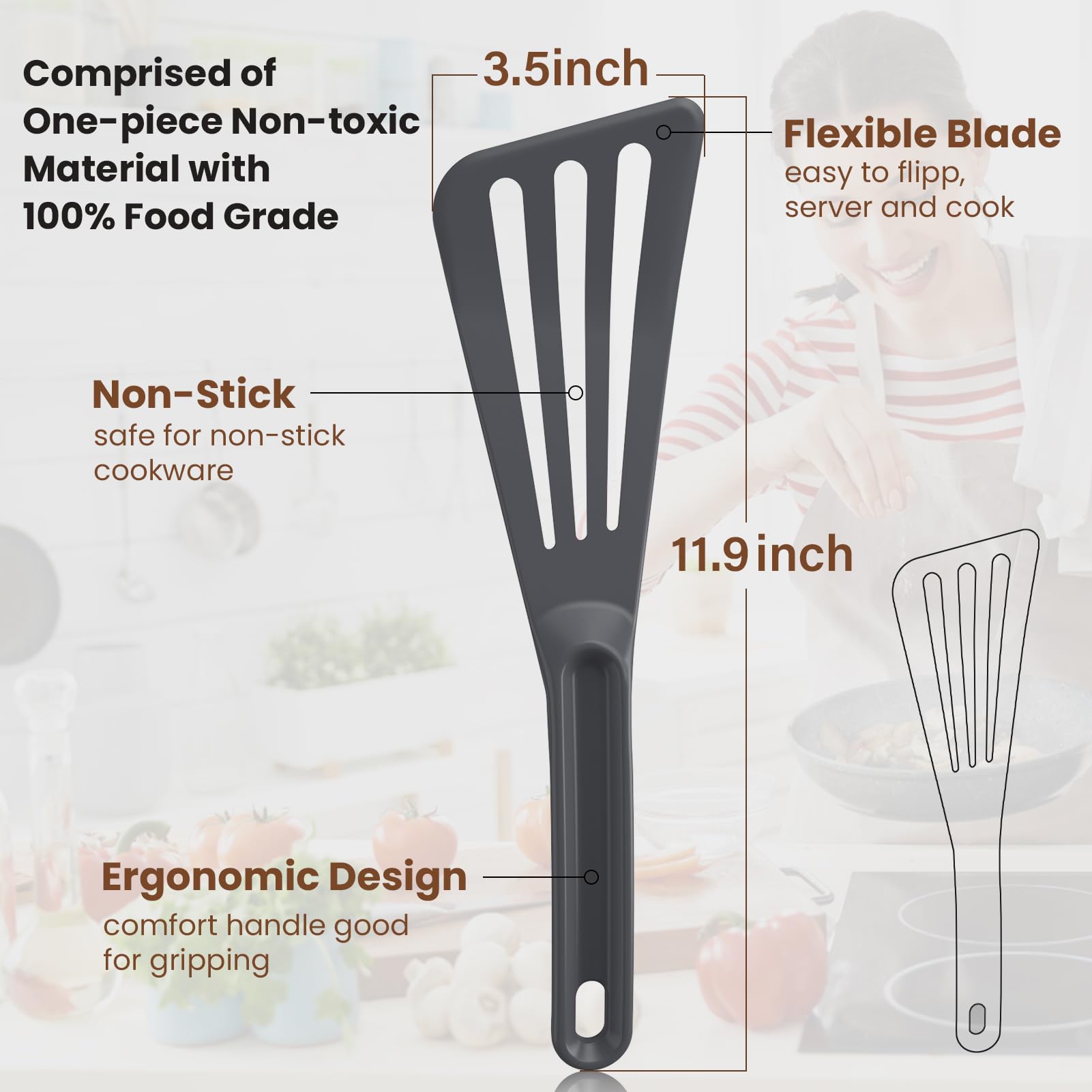 Slotted Spatula, Professional Fish Turner, Heat Resistant Fish Spatula Safe For Nonstick Cookware