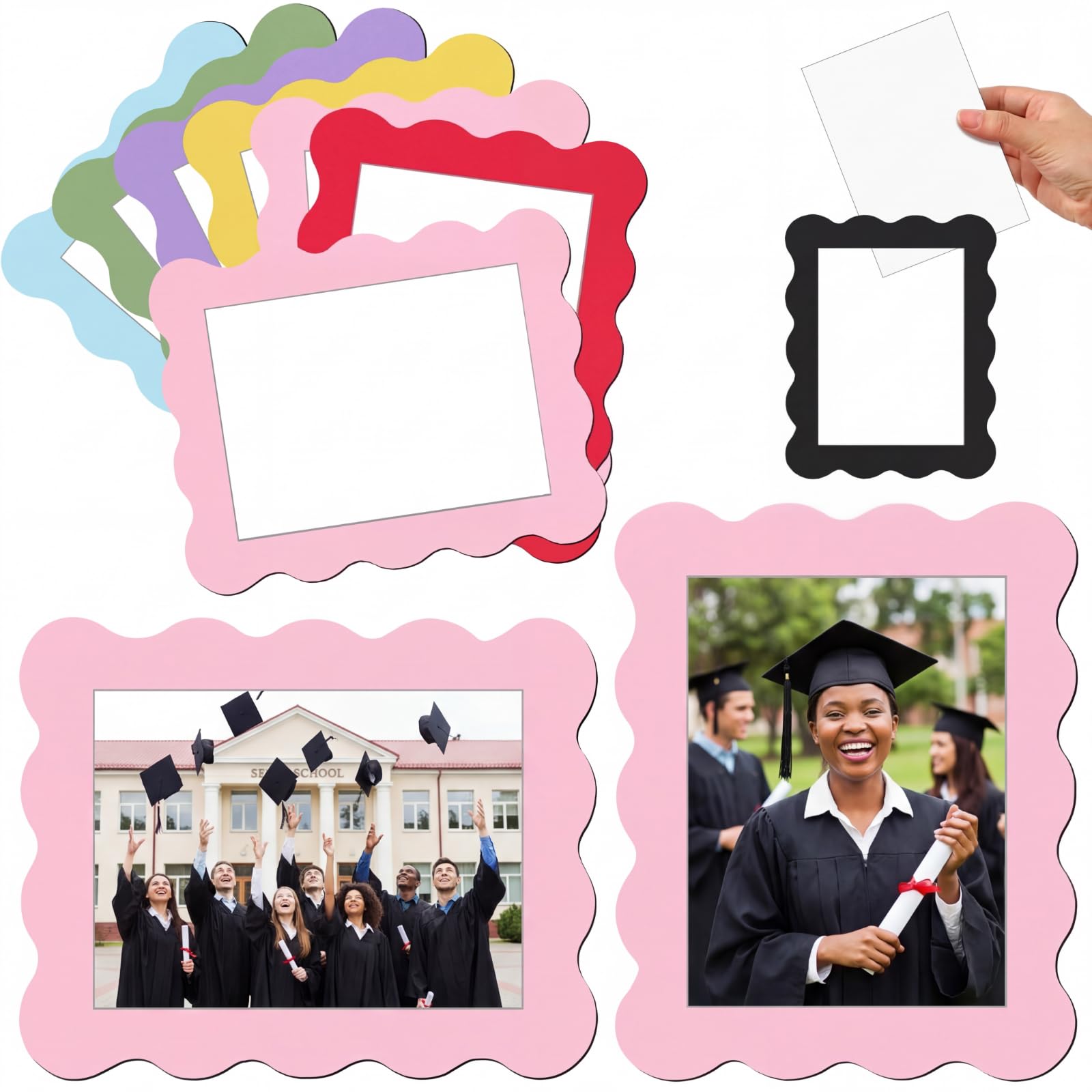 Kingdder 12 Pcs Graduation Scalloped Magnetic Picture Frame for Refrigerator 5 x 7 Pastel Reusable Picture Frame Magnets Decorat