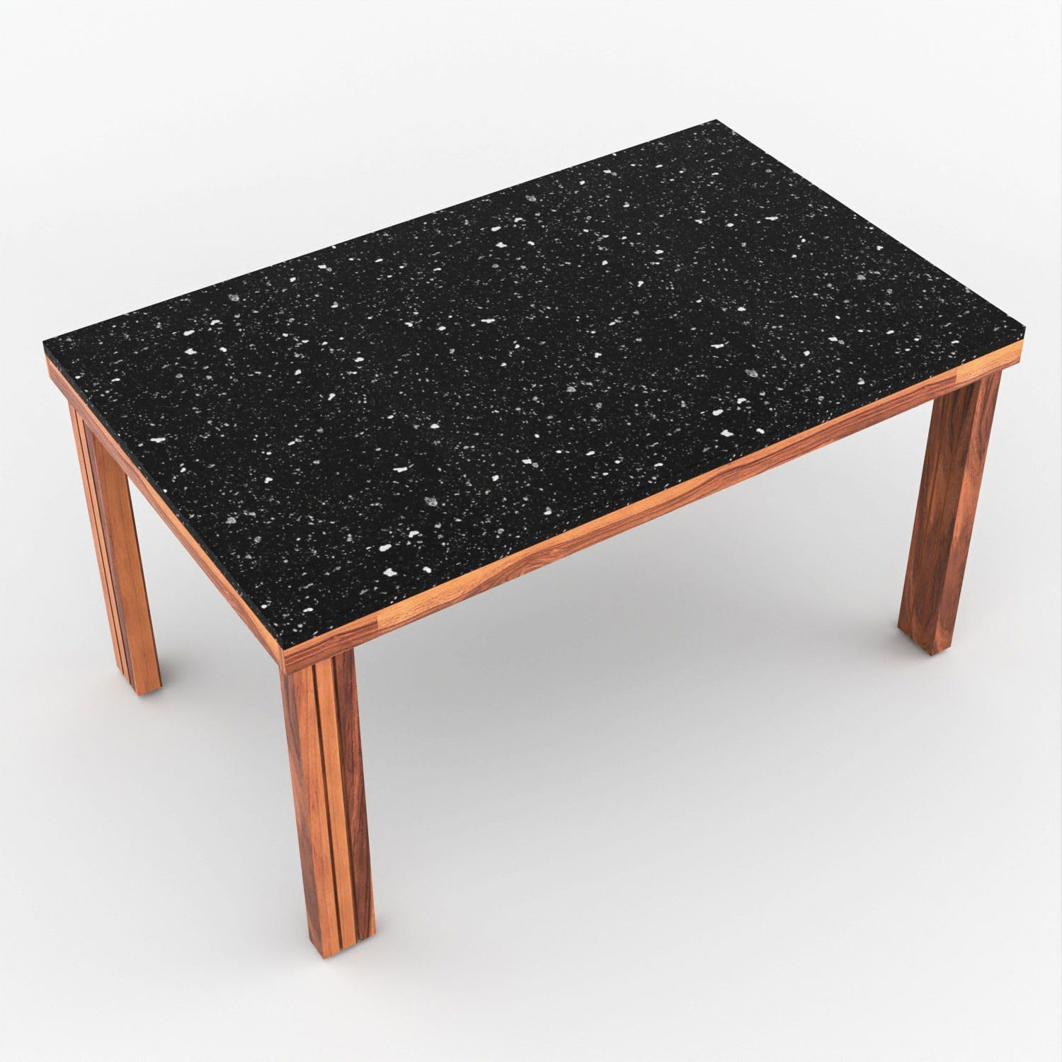 Worldwood Sheesham Wood Dining Table With Black Stone Top | Solid Wooden Dining Table For Home & Kitchen | Modern Dining Room Fu