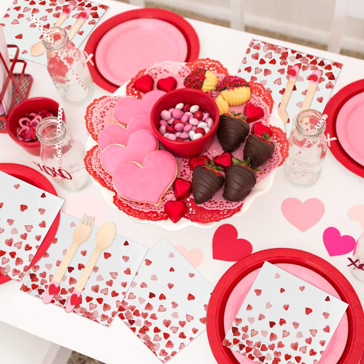 Horaldaily 100 Valentine Disposable Paper Decorative Luncheon Napkins, Tiny Love Hearts Hand Towel For Party Lunch Dinner Kitche