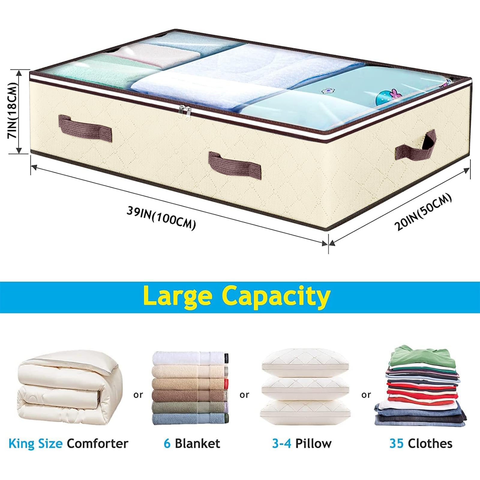 Budding Joy 6 Pack 90L Under bed Storage Containers Organizer Large Capacity Underbed Clothes Storage Bins Organization and Stor
