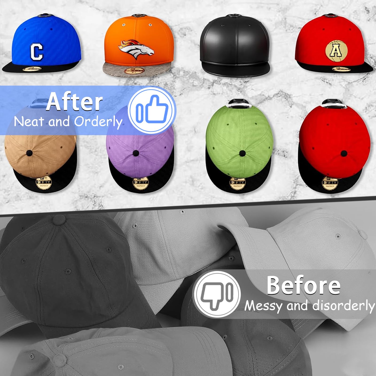 Niunuerga 16 Pack Adhesive Hat Hooks For Wall, Strong Hat Rack For Baseball Caps, Hat Organizer Display For Home Decor, Hat Hold