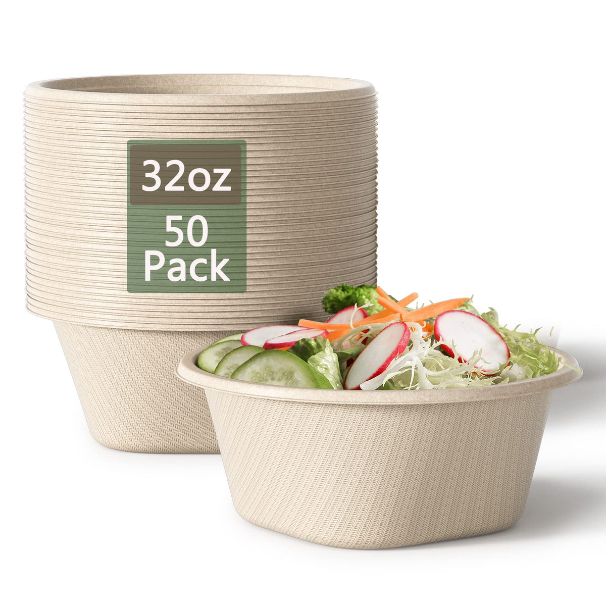 Homestockplus 32 Oz Deep Paper Bowls Disposable Soup Bowls Disposable Heavy Duty Compostable Bowls, Eco-Friendly Sugarcane Bagas
