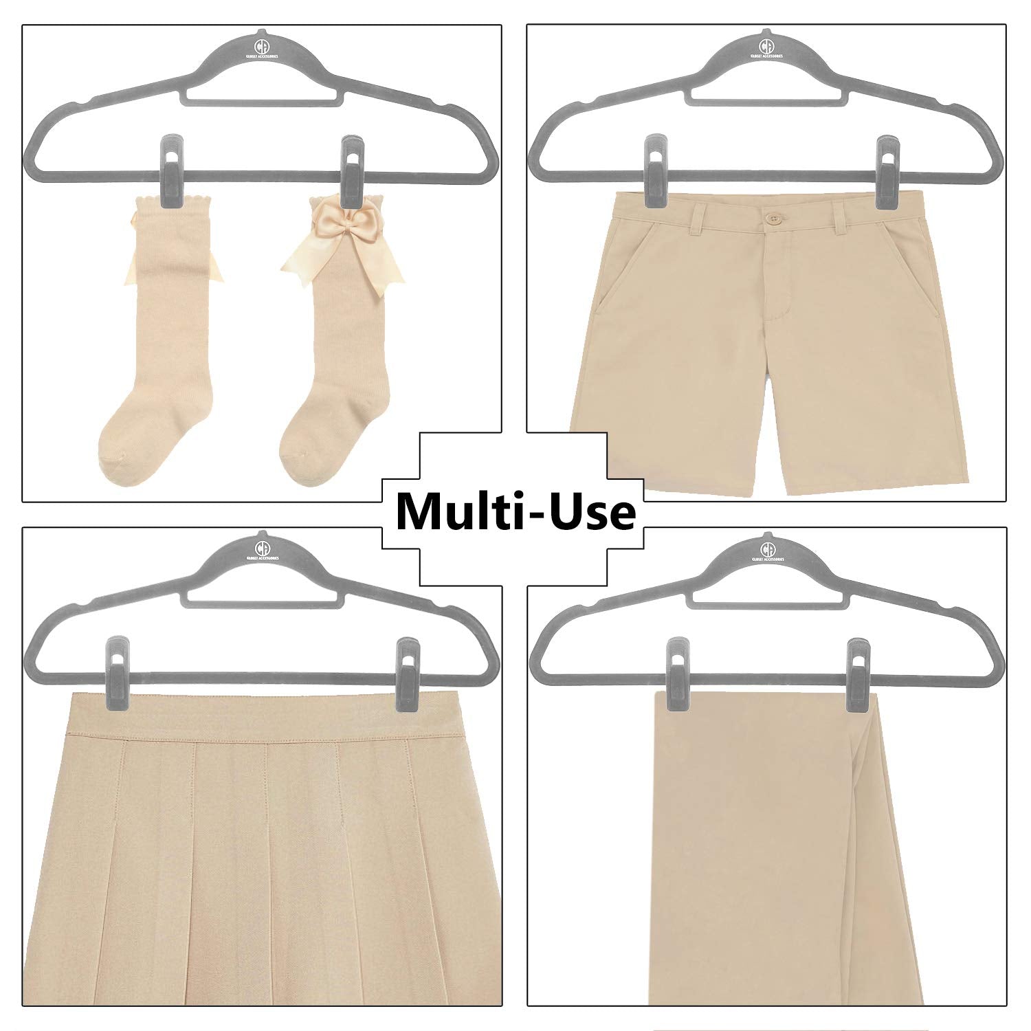 Closet Accessories Velvet Clips For Velvet Hangers. 10 Pack Gray