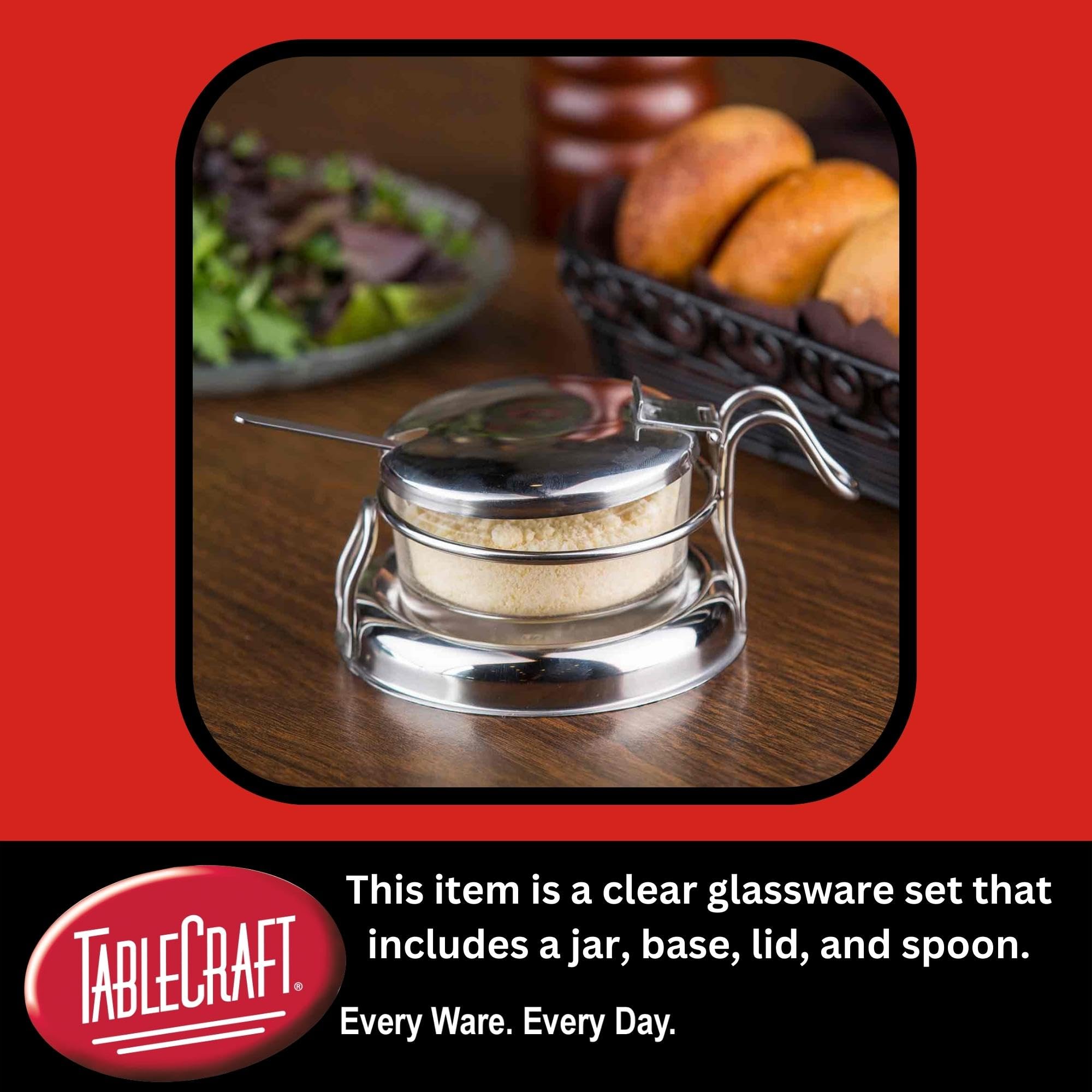 Tablecraft 6 Oz Glass Condiment Jar & Spoon Tabletop Set | Commerical Quality For Restaurant Or Home Use