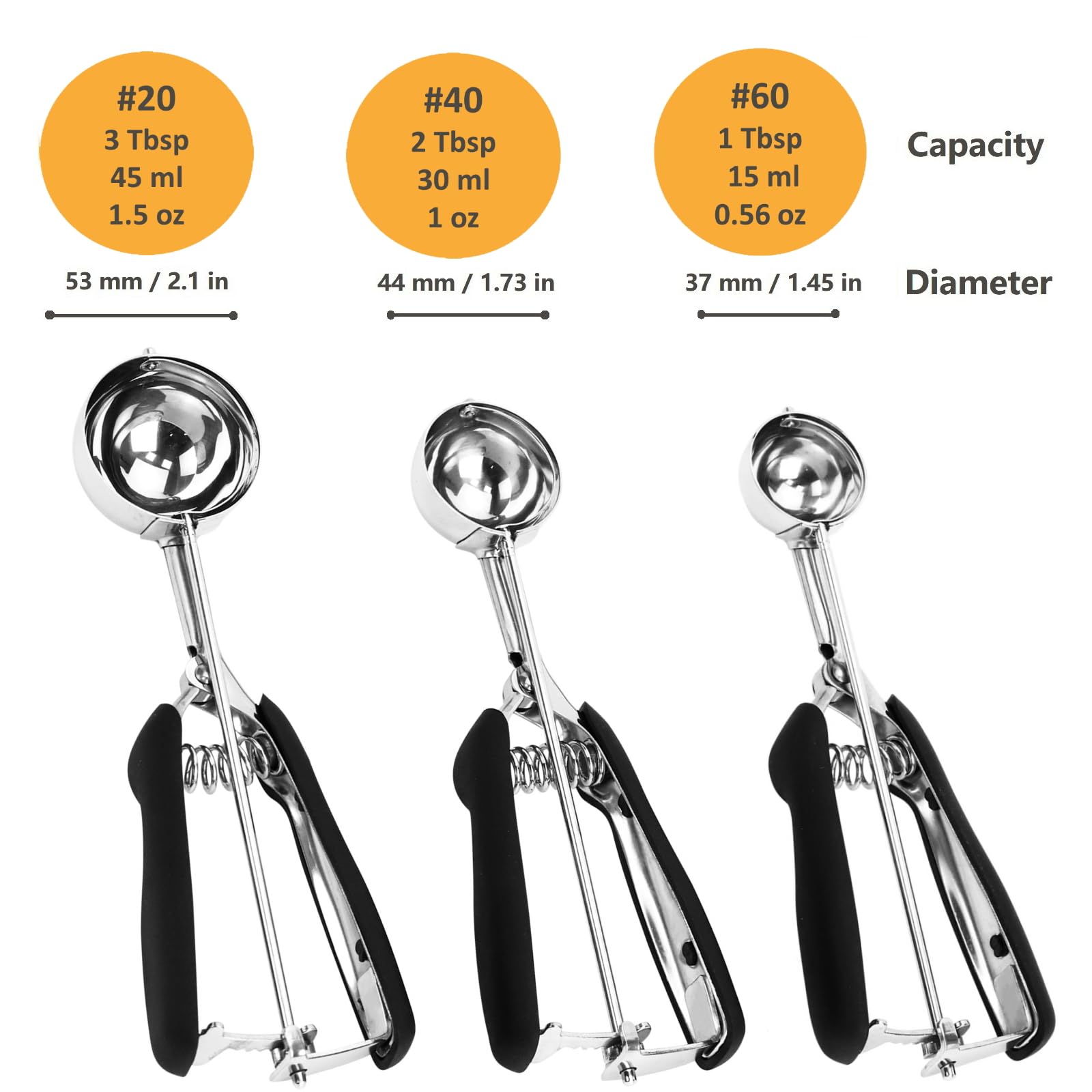 Cookie Scoop Set, 3Pcs Ice Cream Scoop, Cookie Scoops For Baking Set Of 3, 18/8 Stainless Steel Cookie Scooper For Baking, Ice C