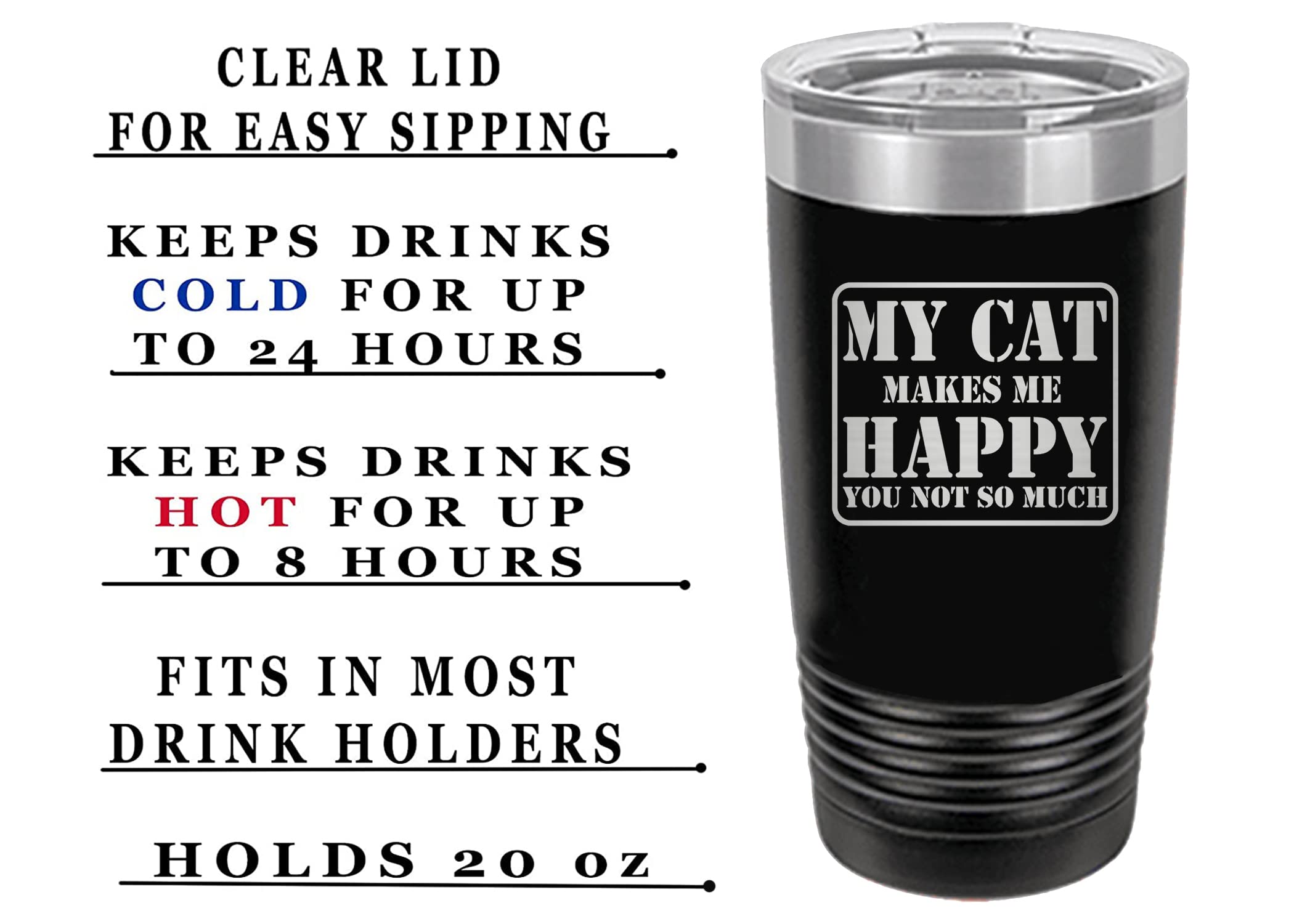 Rogue River Tactical Funny Black Cat 20 Oz. Travel Tumbler Mug Cup W/Lid Gift Idea My Cat Makes Me Happy You Not So Much Cat Kit