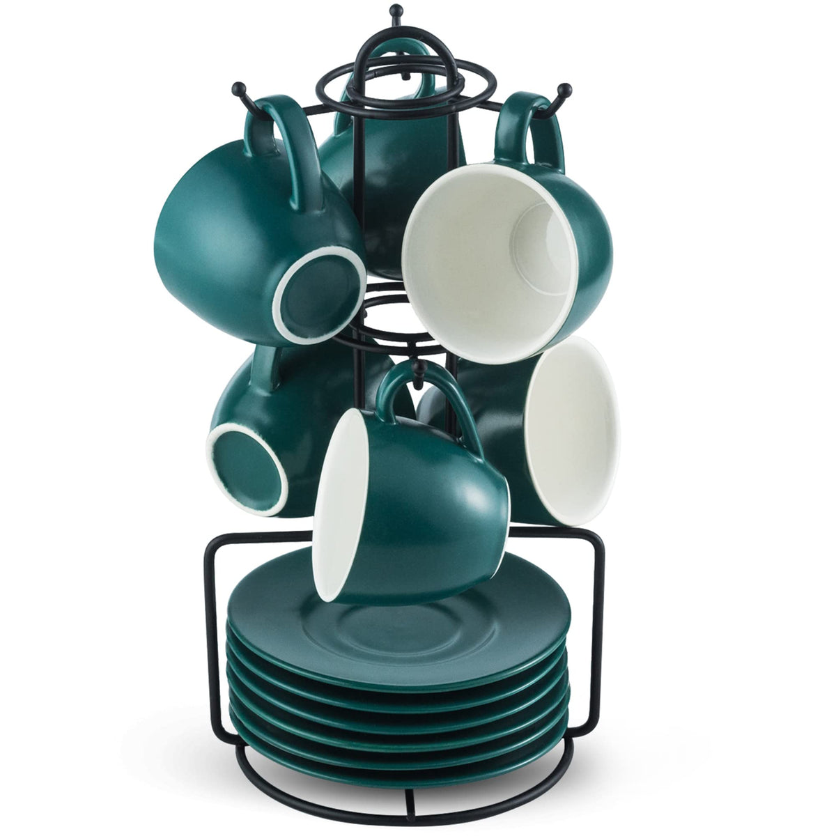 Yhosseun Ceramic Espresso Cups And Saucers Set With Metal Rack, 3 Oz Espresso Cups Set Of 6 - Small Coffee Cups Demitasse Cups F