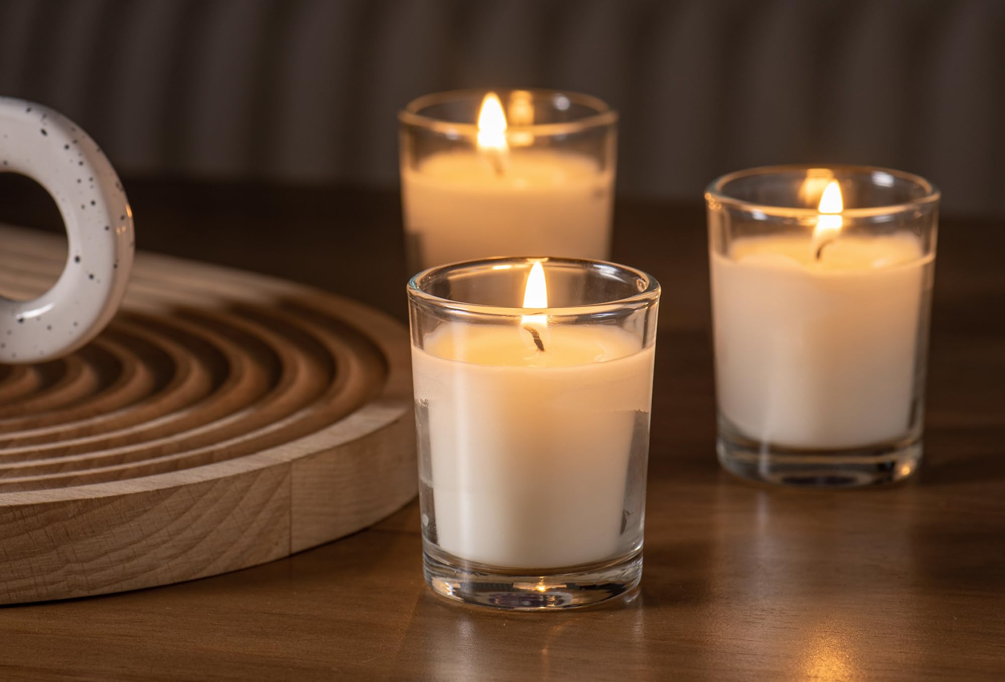 Housecret 60 Pack Warm White Unscented Clear Glass Filled Votive Candles. Hand Poured Wax Candle Ideal Gifts for Aromatherapy Sp