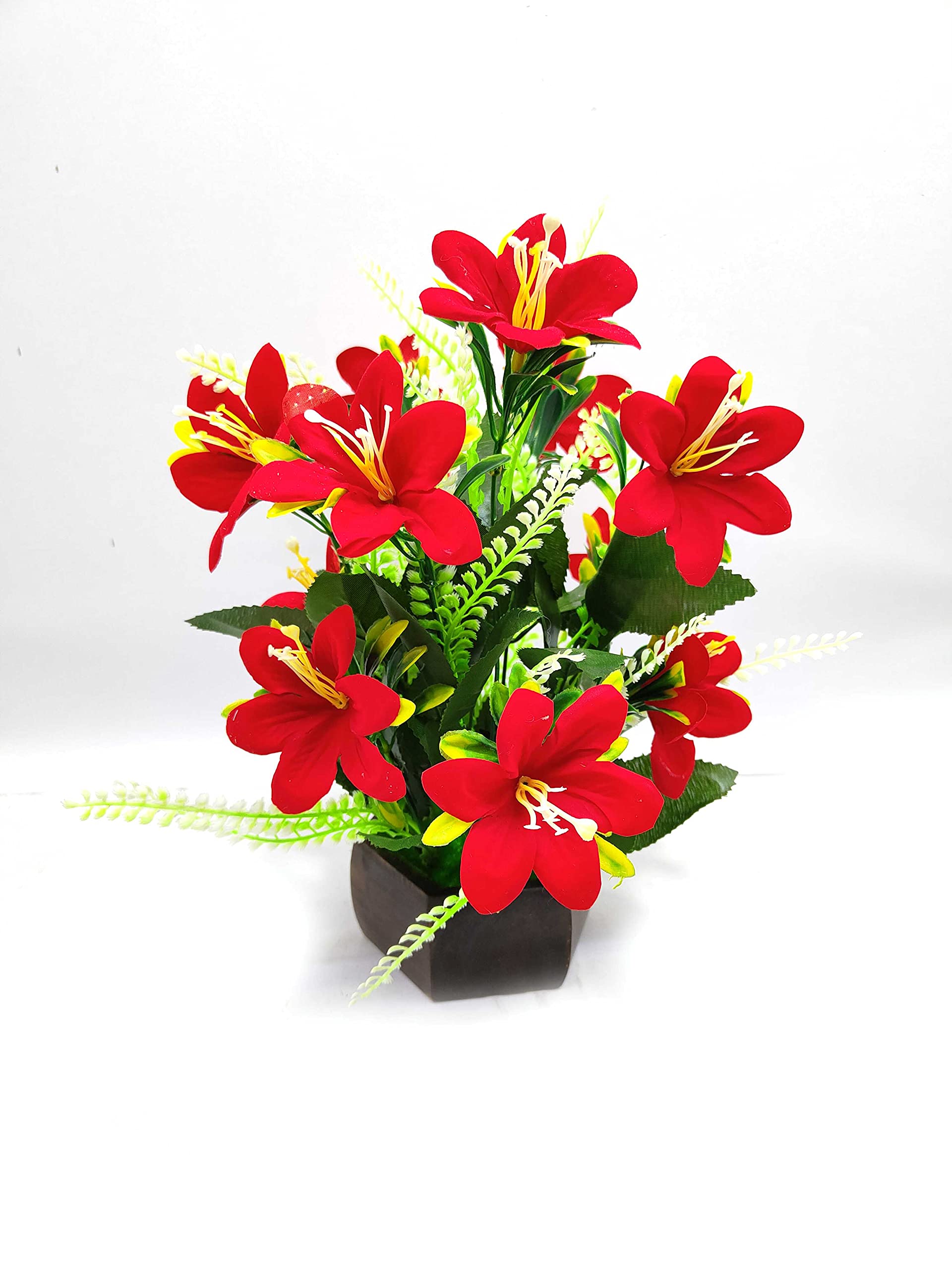 Unique Flowers Artificial Cherry Blossom Flower Bunch With Wooden Pot For Home Decoration, Living Room, Bedside Table, Arrangeme