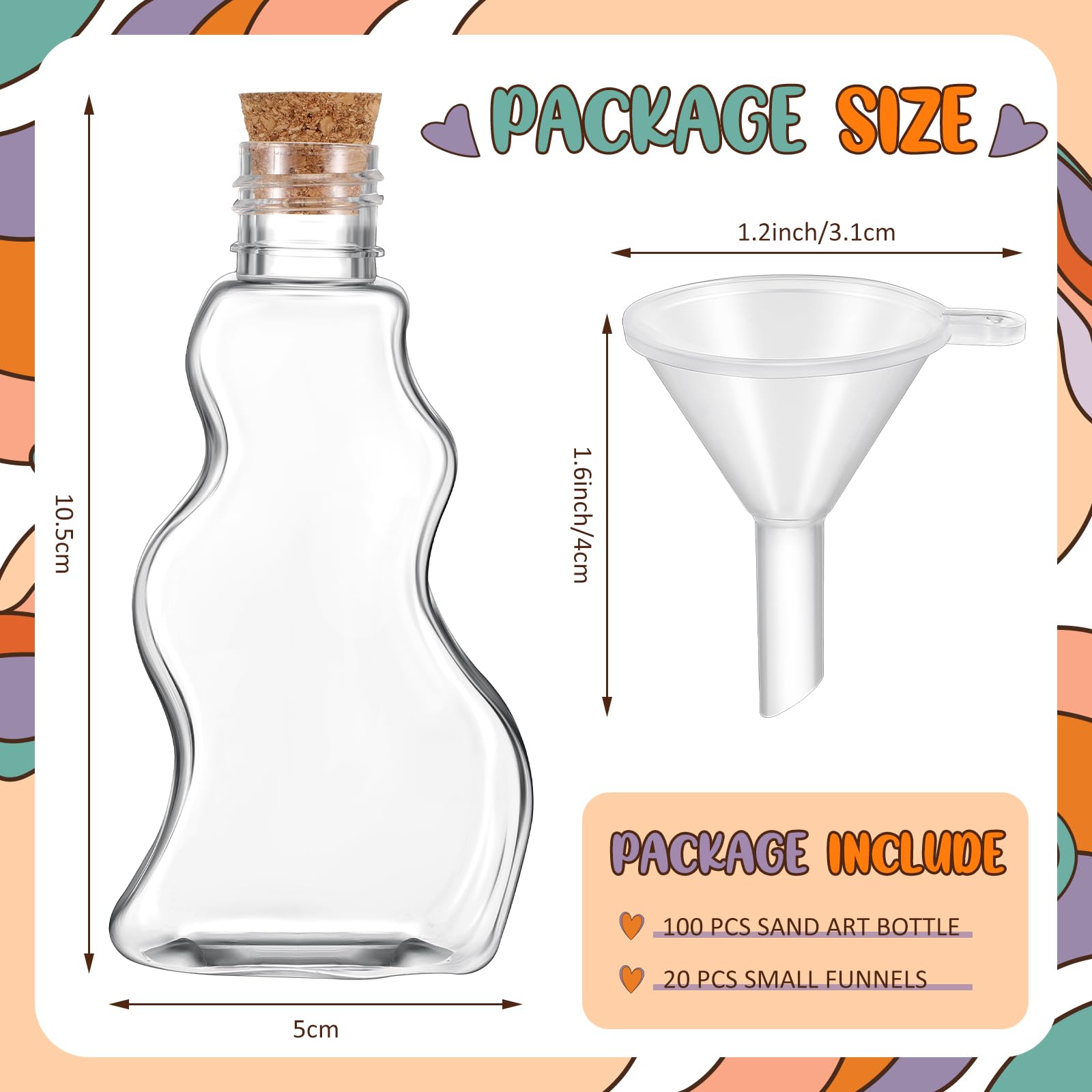 Nuenen Plastic Sand Art Bottles with Corks Wave Shaped Sand Art Transparent Containers with Mini Funnels for Wedding Invitations