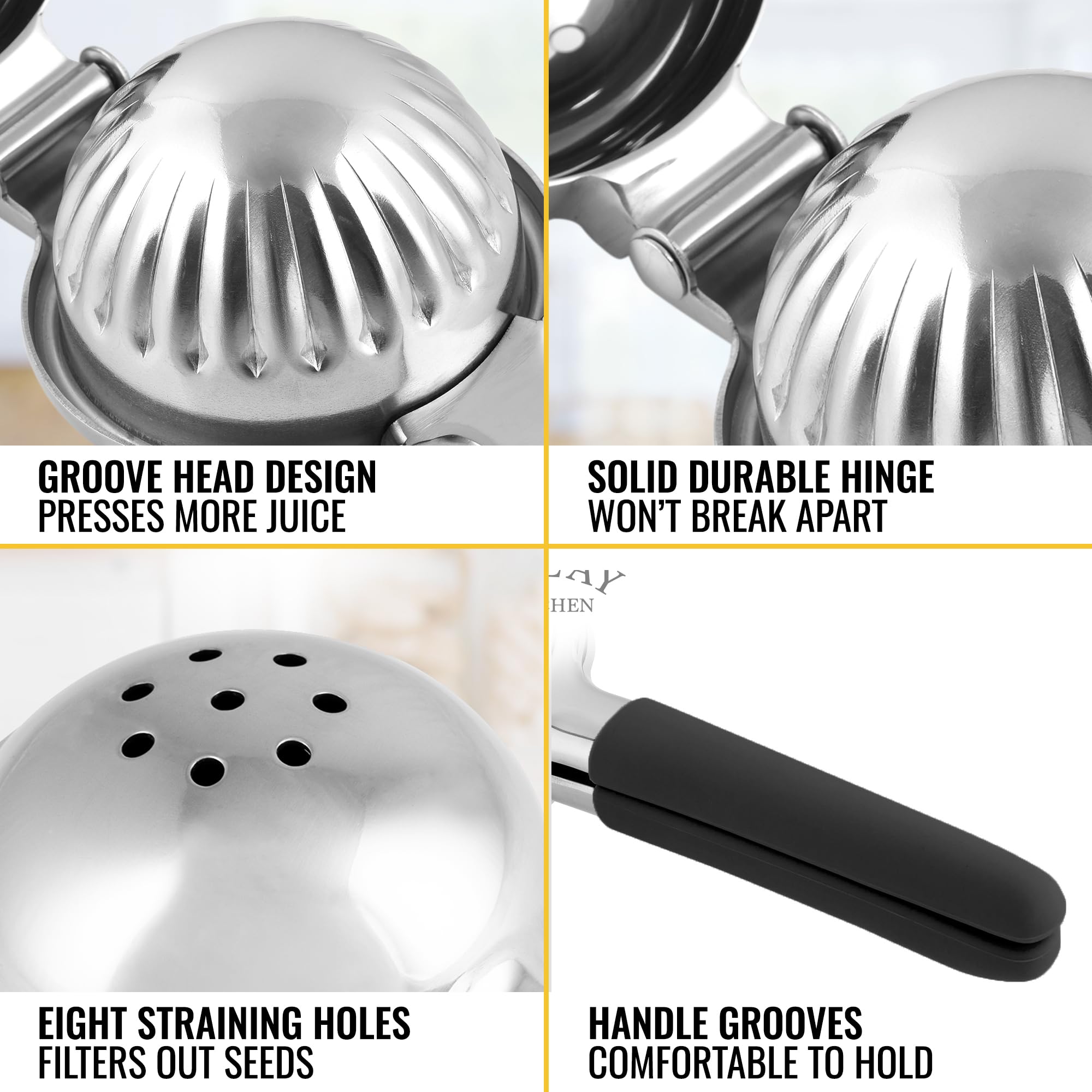 Zulay Kitchen Lemon Squeezer Stainless Steel Press - Non-Slip, Ergonomic Design With Solid, Heavy-Duty Squeezer Bowl - Large Man