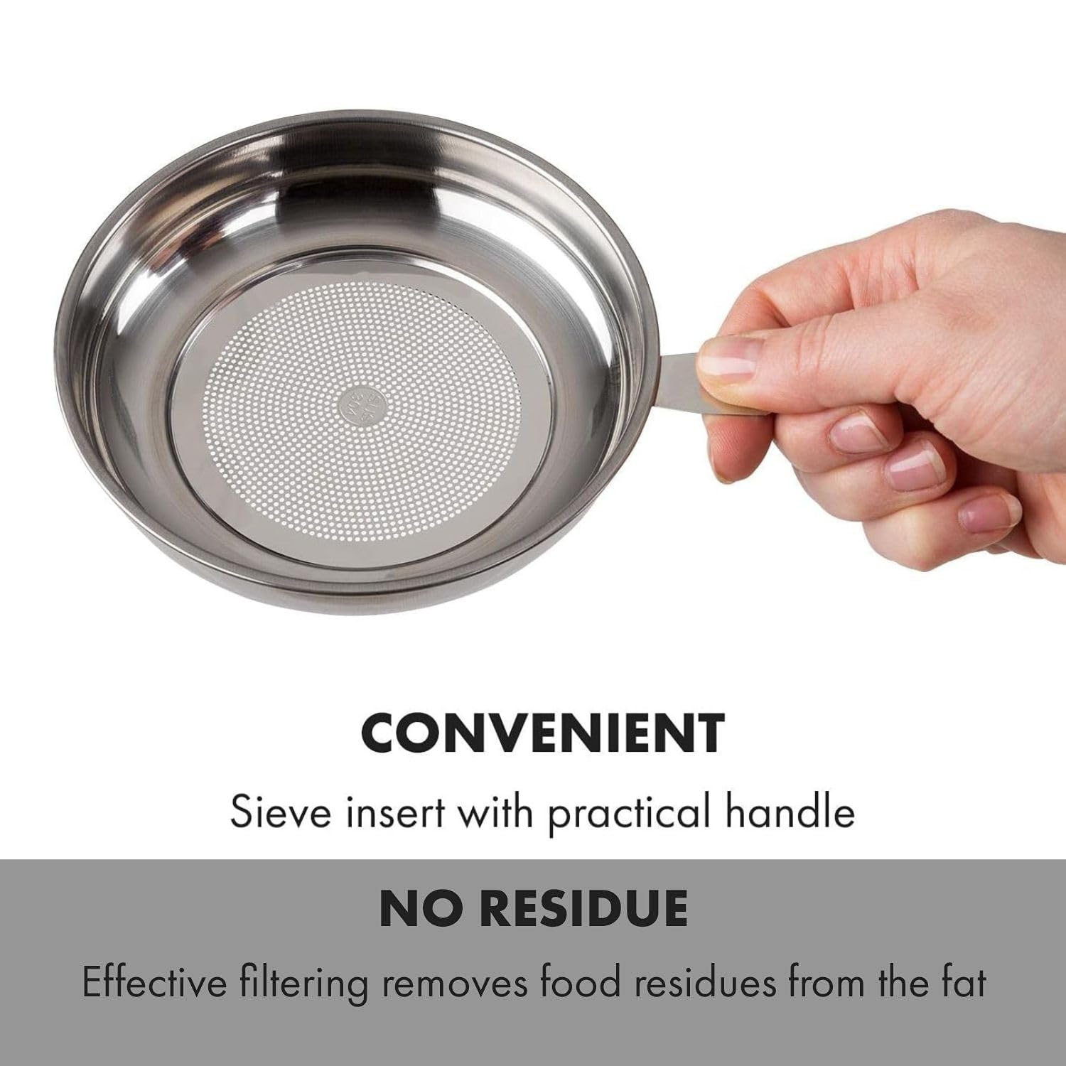 Granrosi Bacon Grease Container - 36OZ Stainless Steel with Strainer, Airtight Lid, White