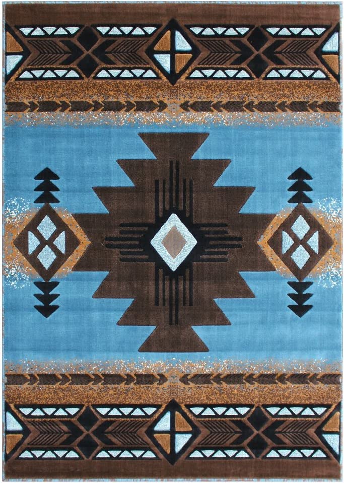 YHSF South West Native American Area Rug C318 (Blue-Brown, 3 Feet x 4 Feet 7 Inches)