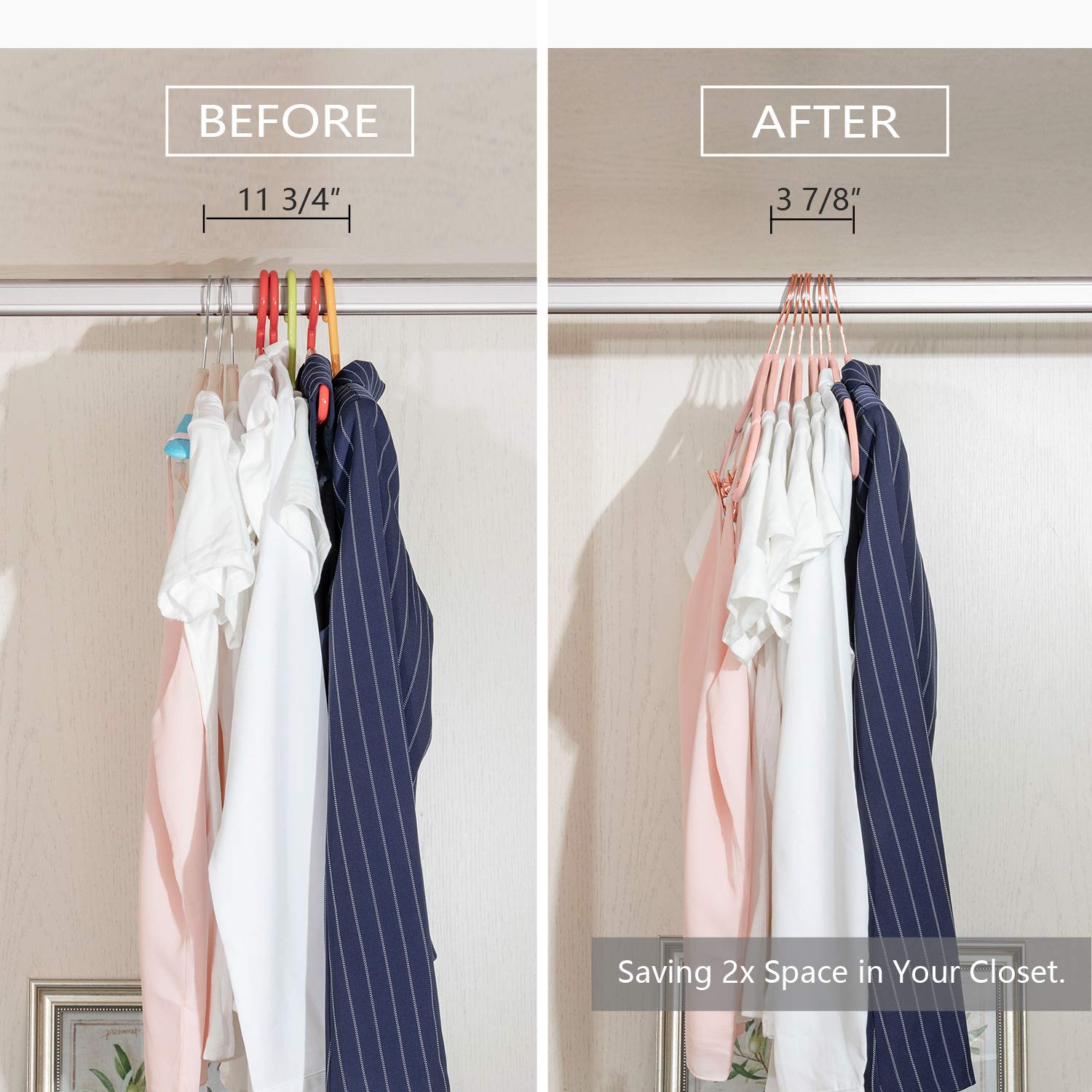 MIZGI Premium Velvet Pants Hangers with Clips (Pack of 20) Slim Skirt Hangers- Non Slip Felt Outfit Dress Hangers Blush Pink - Copper/Rose Gold Hooks Space Saving Shirt Clothes Hangers