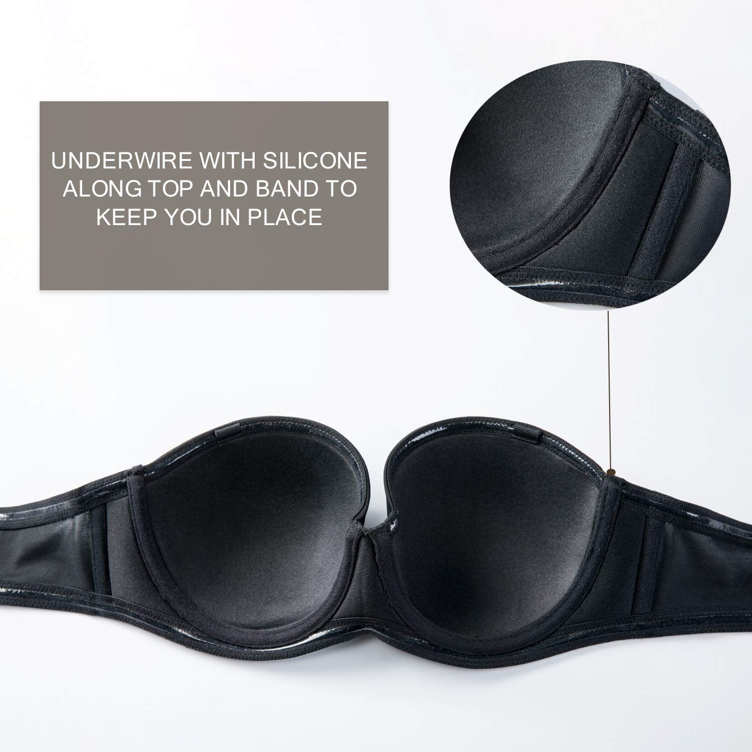 Delimira Womens Underwire Contour Multiway Full Coverage Strapless Bra Plus Size Black 42Dd