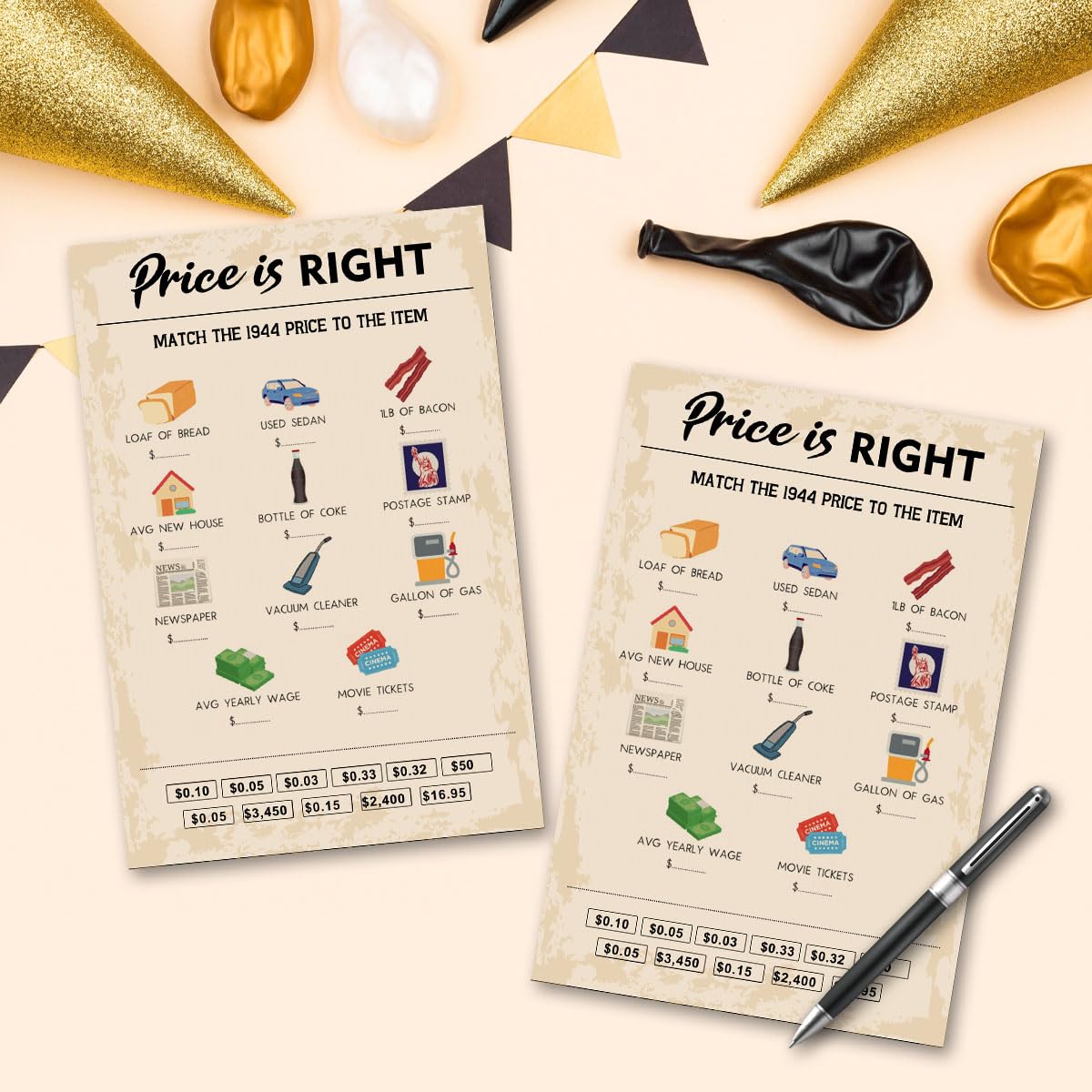 Qupt 80Th Birthday Party Games, Price Is Right Games, Birthday Party Supplies For Adults, Fun 1944S Party Game,Pack Of 30 Cards