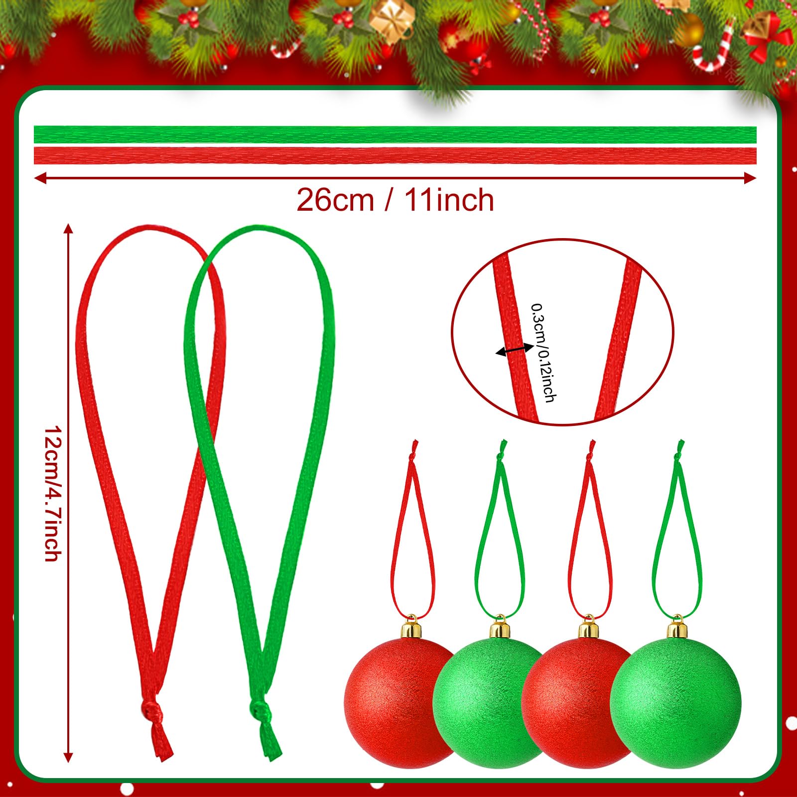 JUNEBRUSHS 300Pcs Christmas Ornament Ribbon Hangers, Hand Tied String Ties Ornaments Loops Thin Ribbon for Ornaments Christmas T