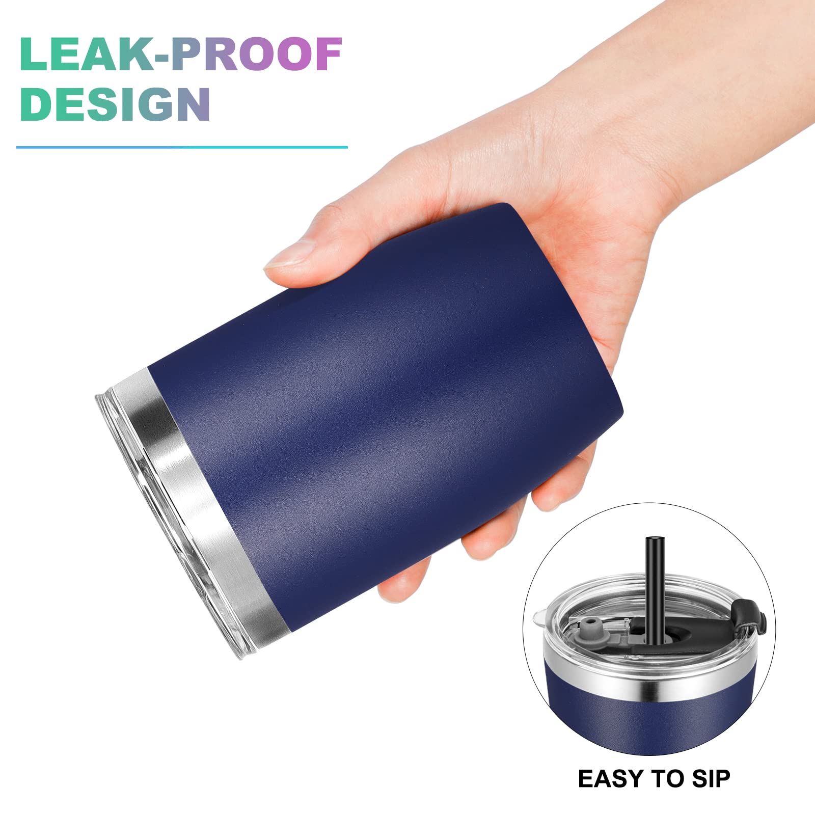 Vegond Stainless Steel 12 Oz Tumblers Bulk Vacuum Insulated Double Wall Travel Tumbler With Lid And Straw Reusable Tumbler, Navy