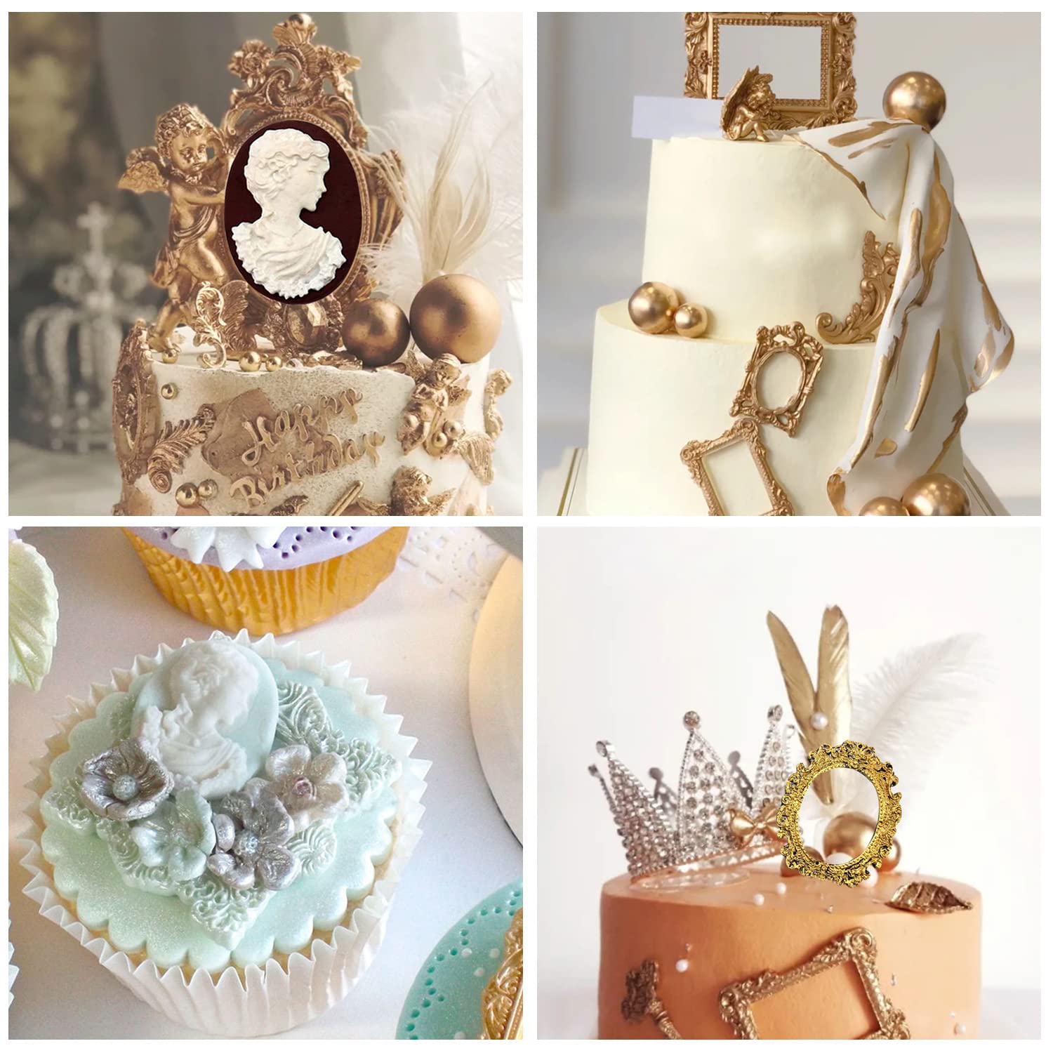 Rfghac Cameo Picture Frame Silicone Molds Angel Fairy Fondant Mold Mirror Frame Lady Avatar Chocolate Mold For Cake Decoration C