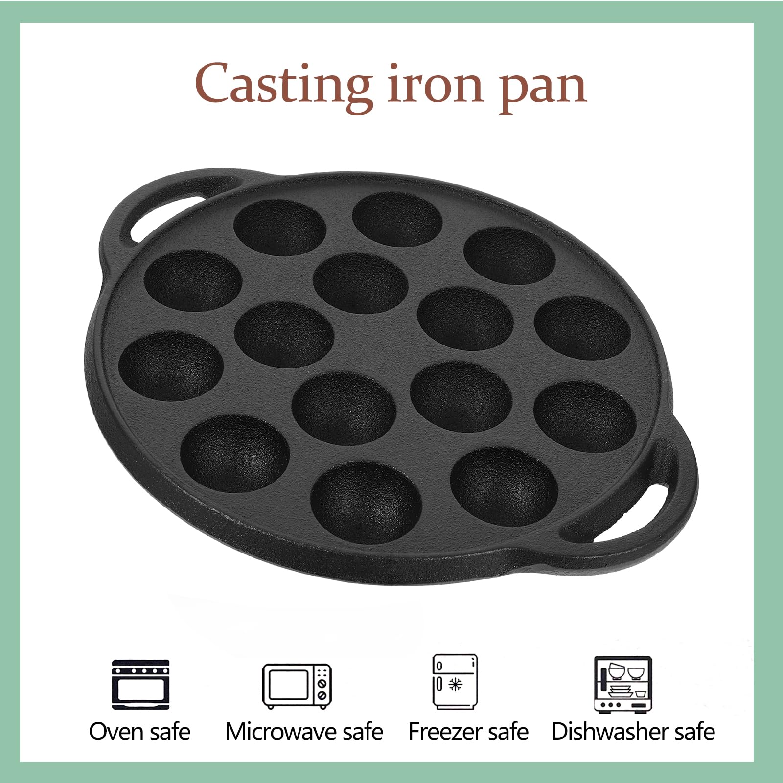 Pre-Seasoned Cast Iron 15-Hole Round Cake Pan Cast Iron Poffertjes Pancake Pan Black Finish Ideal For Baking Cupcakes Brownies B