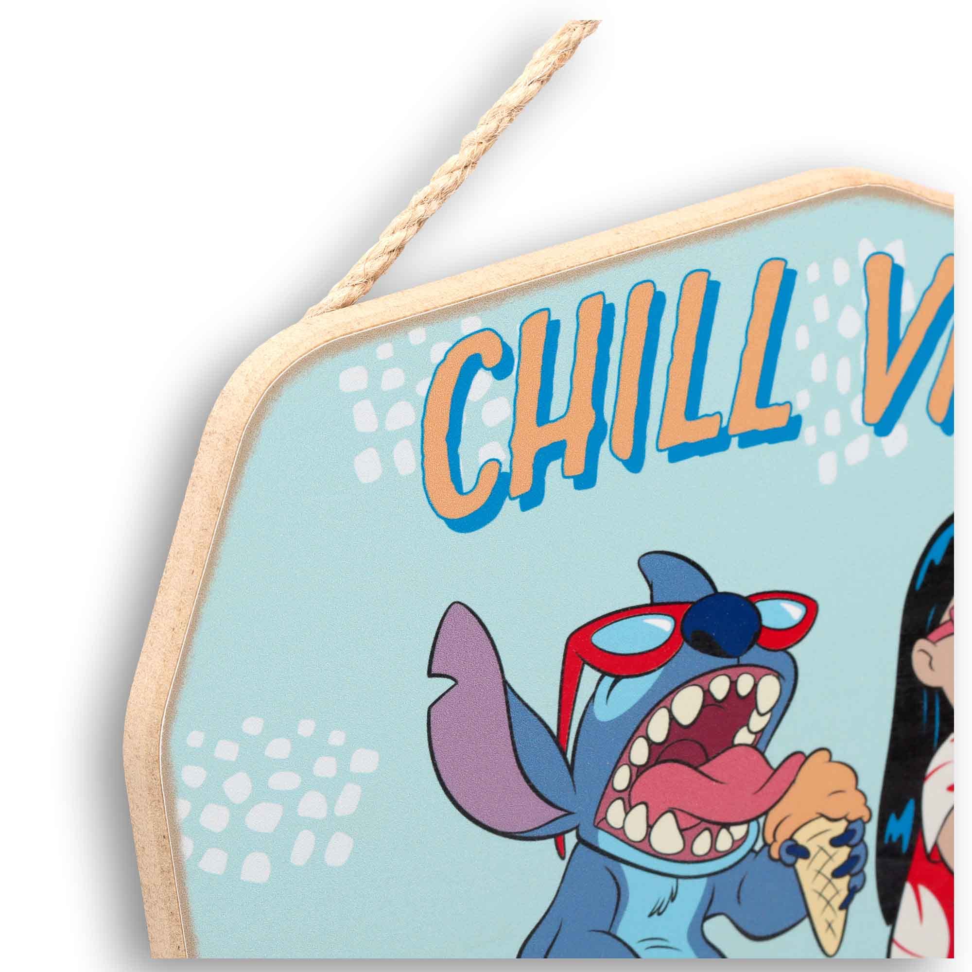 Disney Lilo and Stitch Chill Vibes Hanging Wood Wall Decor - Cute Lilo and Stitch Sign for Home