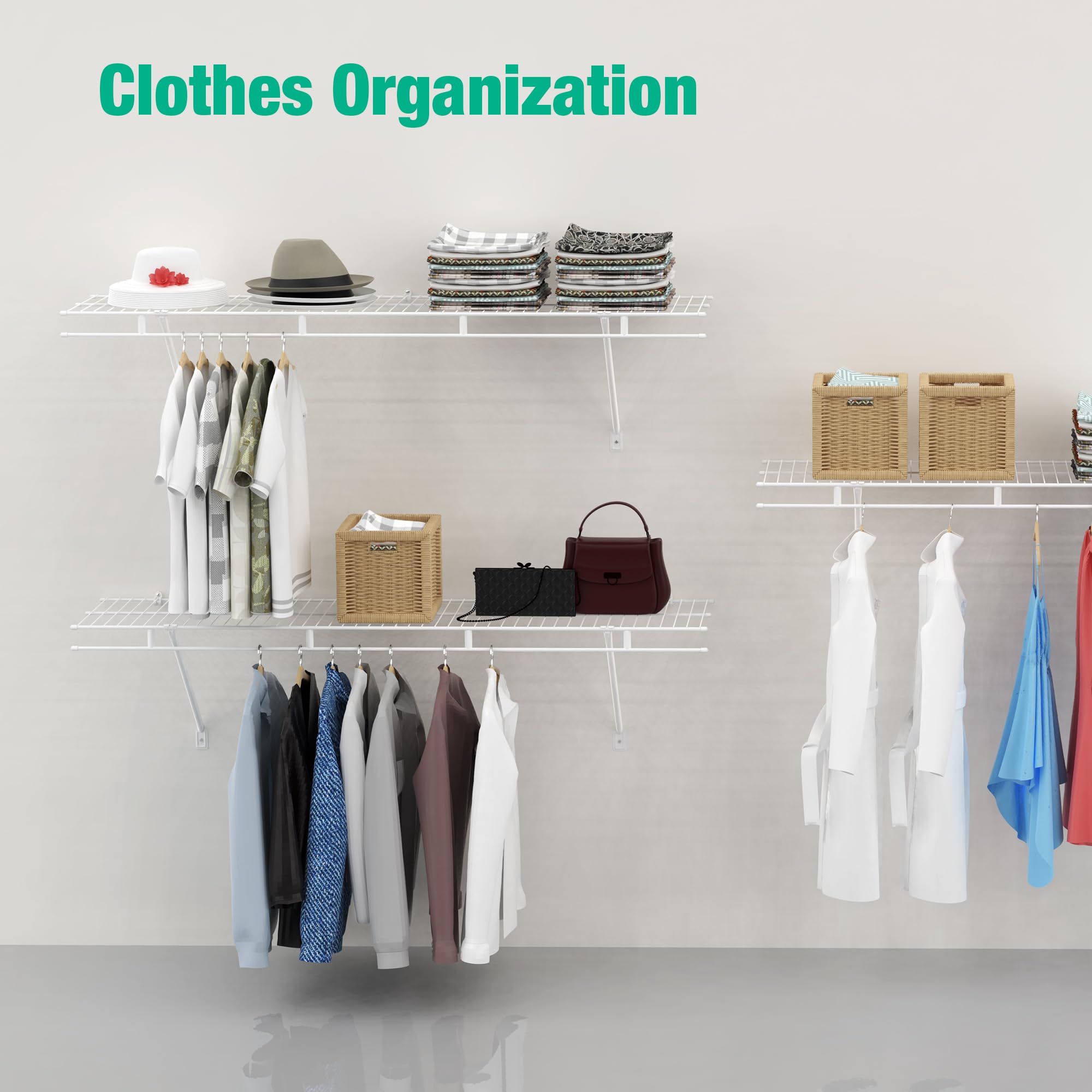 Haushof Closet Shelves Wall Mounted 4-Pack, 4 Ft X 12In White Wire Shelving For Laundry Room, Closet, Basement Organization And