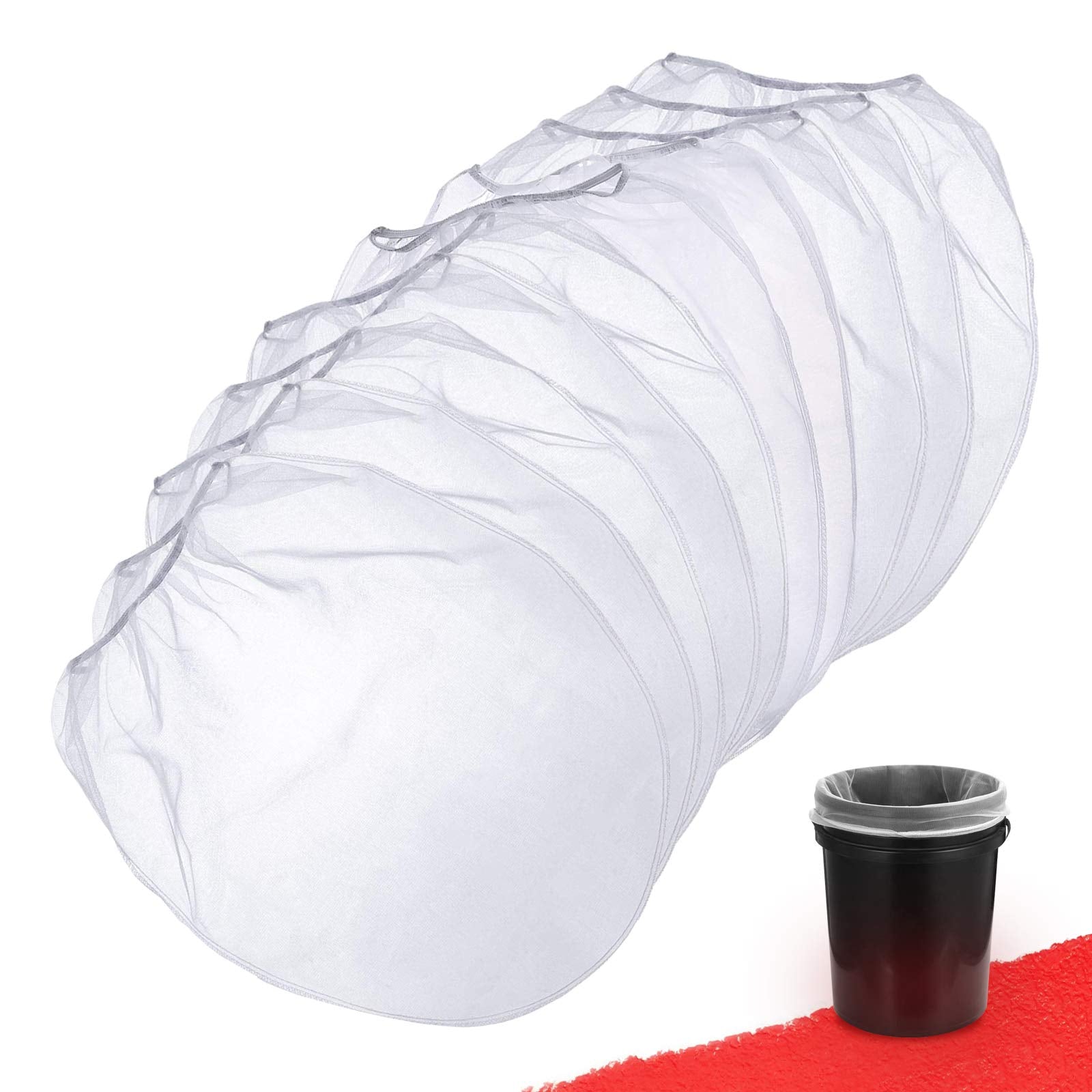 Paint Strainer Bag, 5 Gallon Paint Strainer with Elastic Top Opening White Fine Mesh Filters Bag for Paint Gardening (10 Pieces)