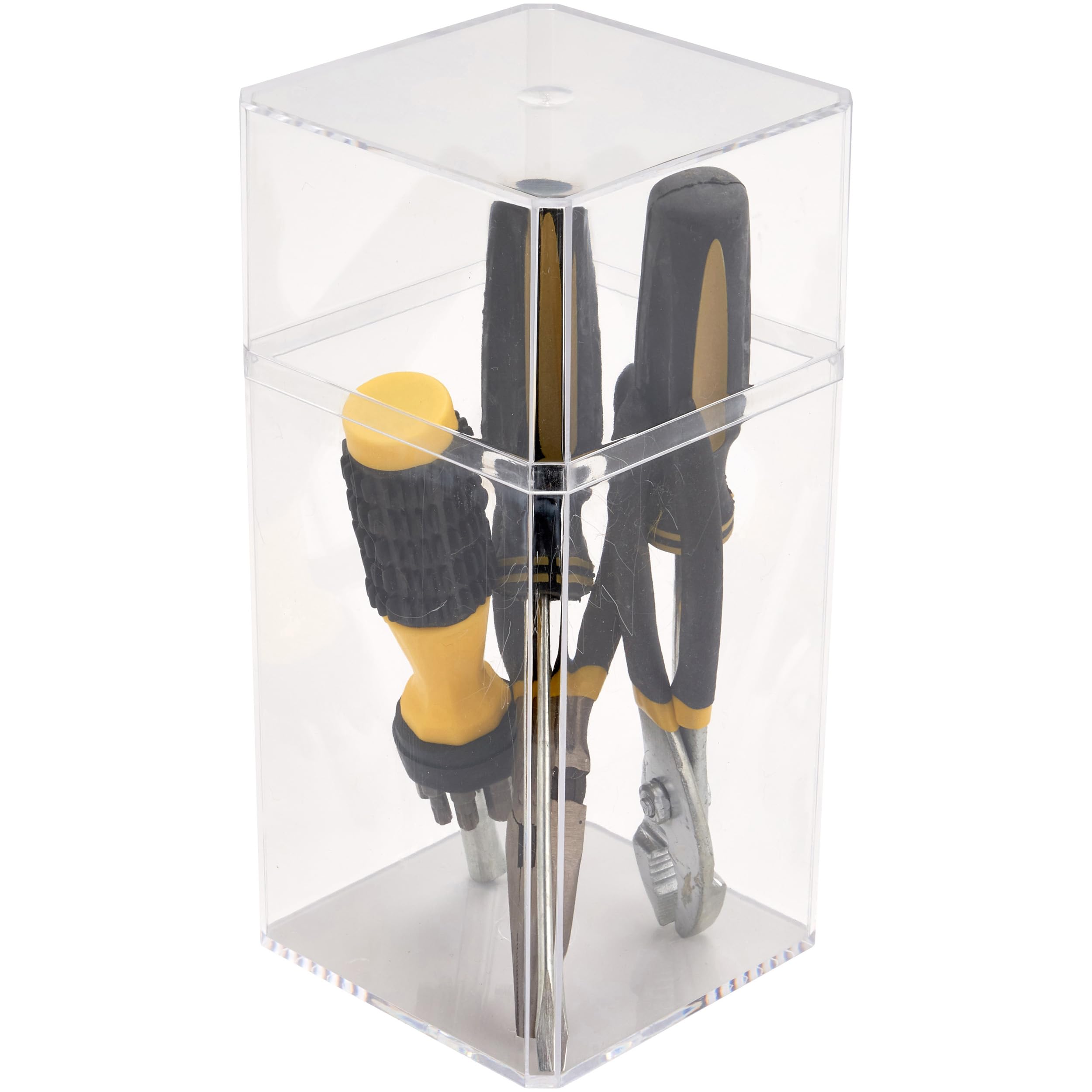 Pioneer Plastics 048C Clear Large Tall Rectangular Plastic Container, 3.75'' W X 3.75'' D X 8.25'' H