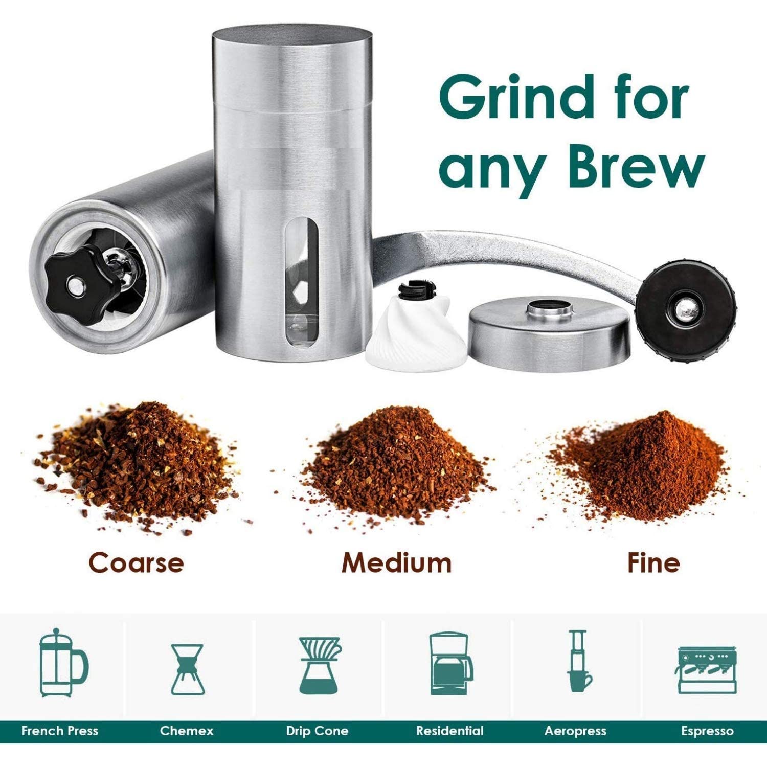 Instacuppa Manual Coffee Grinder With Conical Ceramic Burr Mill And 18 Adjustable Grind Settings For Pour Over, Espresso, French