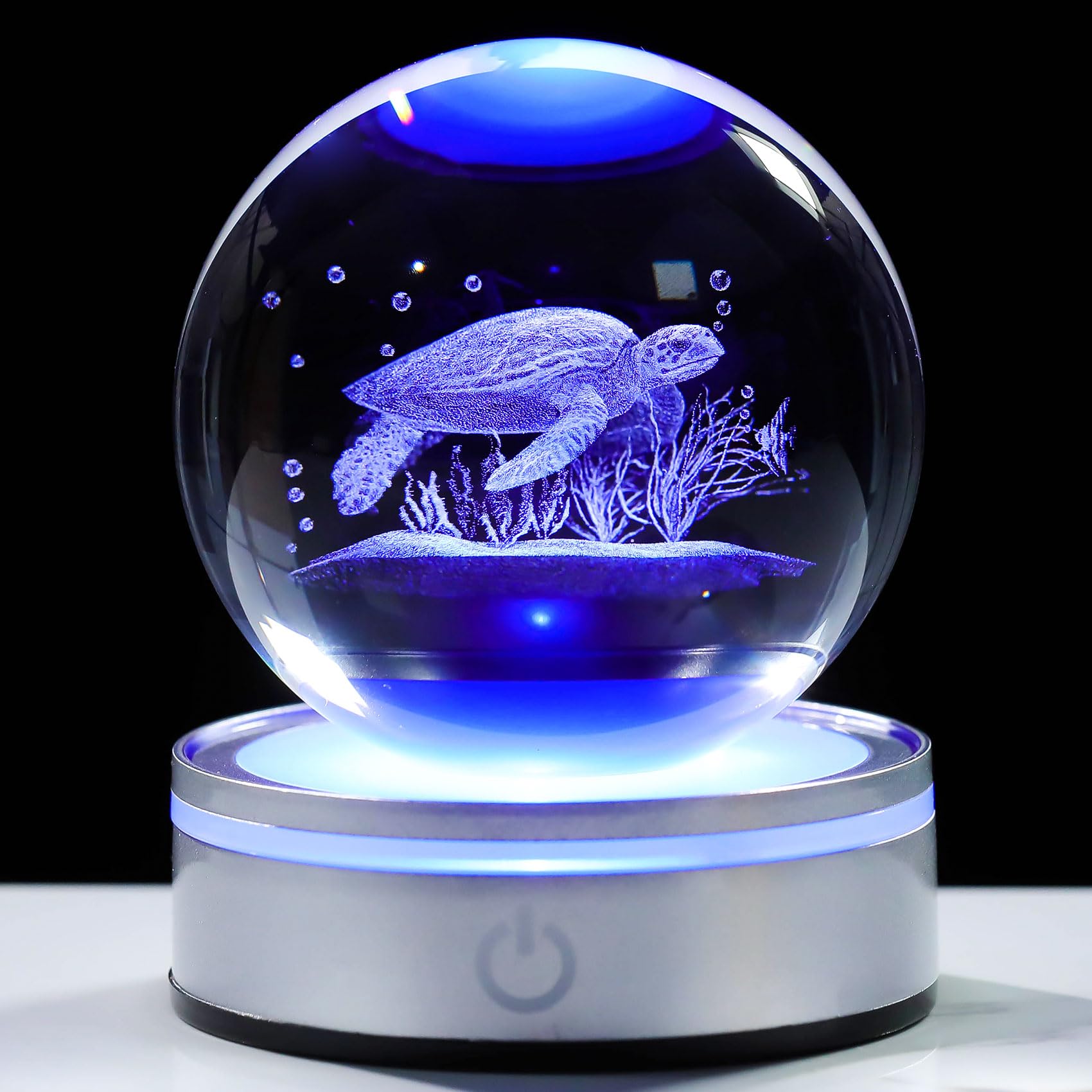 Movdyka Sea Turtle Gifts for Women Men 3D Sea Turtle Decor Statue Crystal Ball Night light, Laser Engraved Sea Turtle Ornament F
