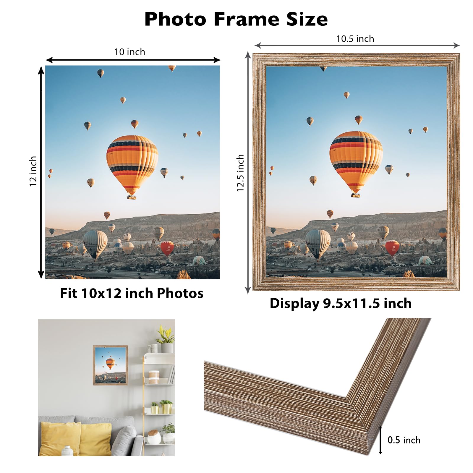 JCJMY 10x12 Picture Frame Rustic Brown for Wall Hanging, Wall Mounting Horizontally or Vertically, 10 x 12 Wall Gallery Poster P
