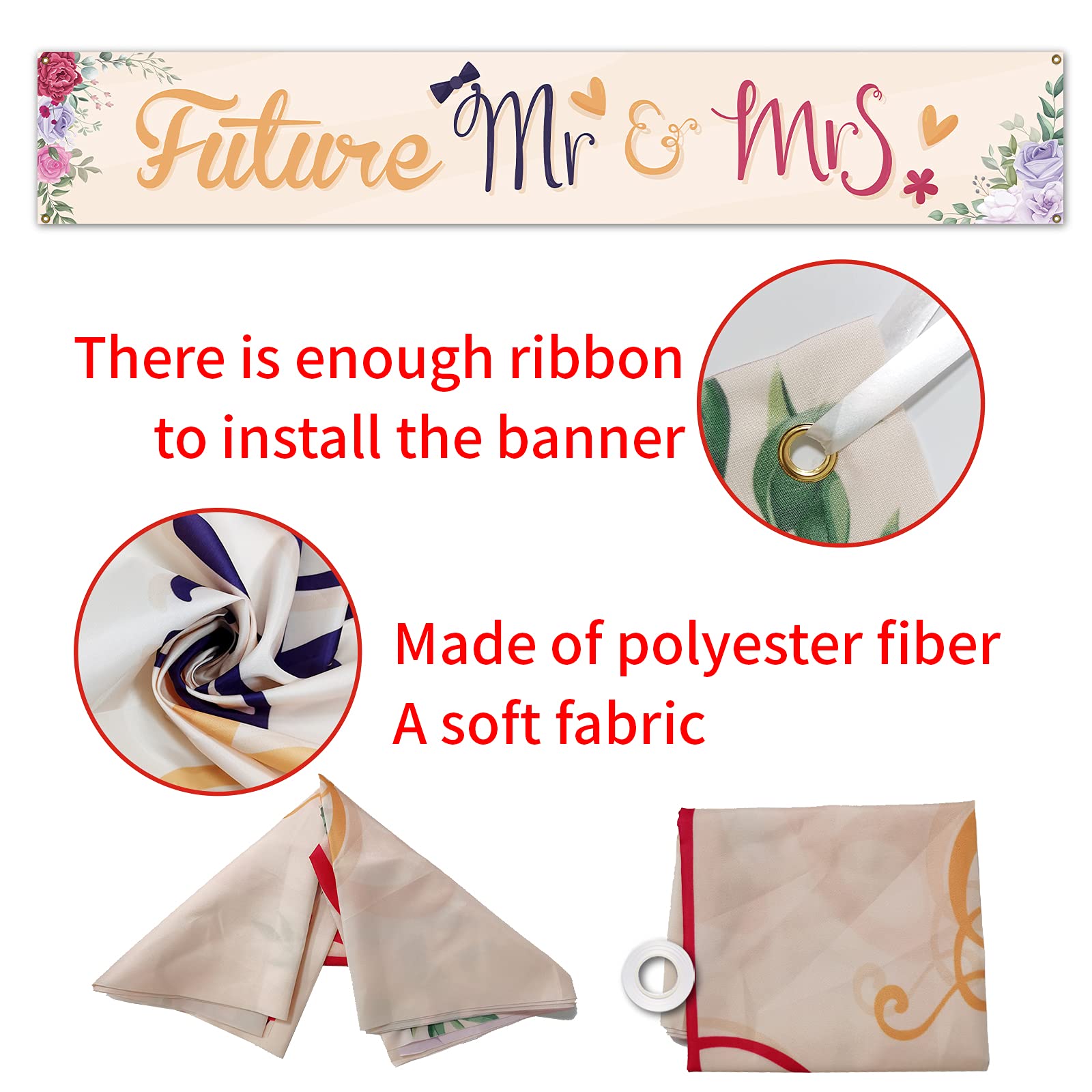Future Mr & Mrs Large Banner Sign,Decorations Supplies For Engagement Bridal Shower Bride And Groom Party,Bachelorette Party Dec