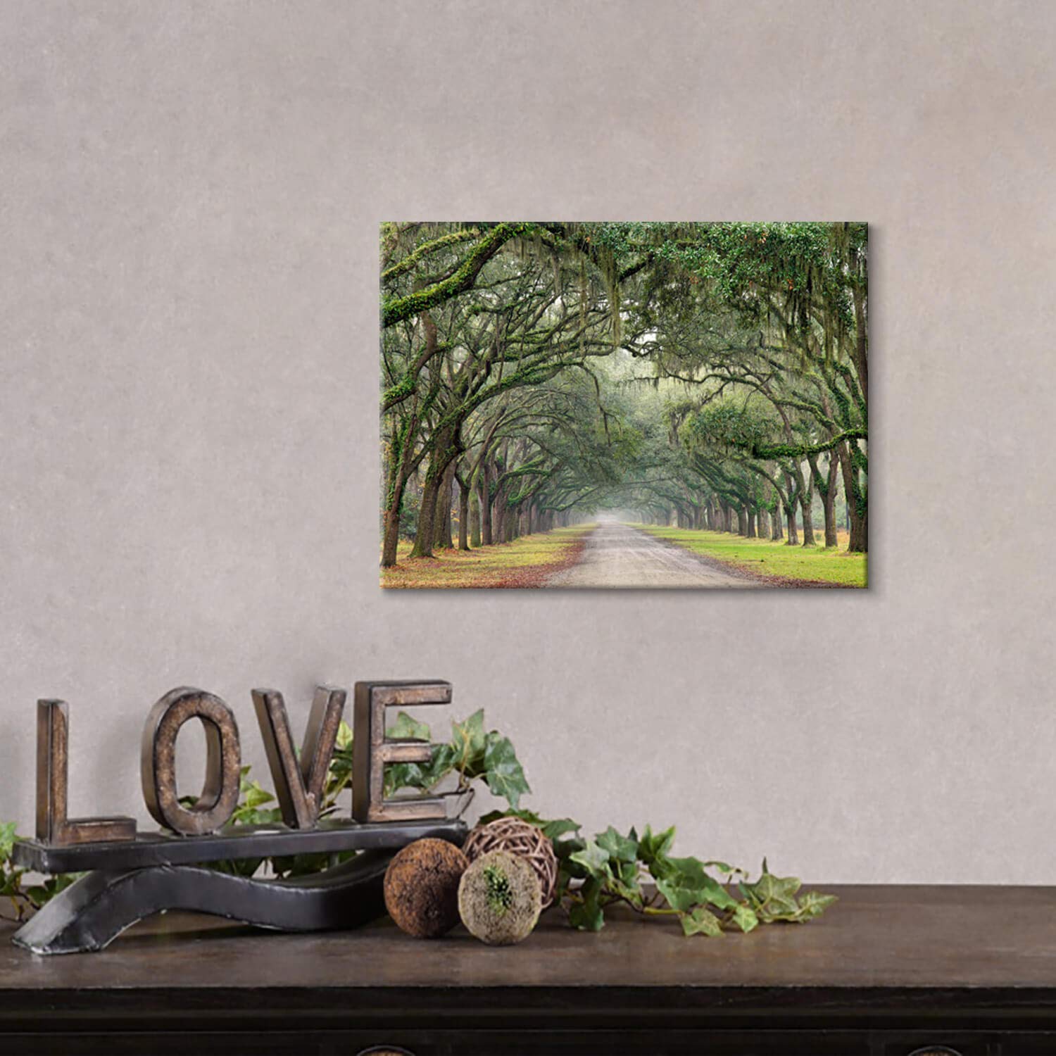 Oak Tree Canvas Wall Art: Green Landscape Artwork Forest Picture Painting Small Size For Bathroom (16 ' ' X 12 ' ' X 1 Panel)