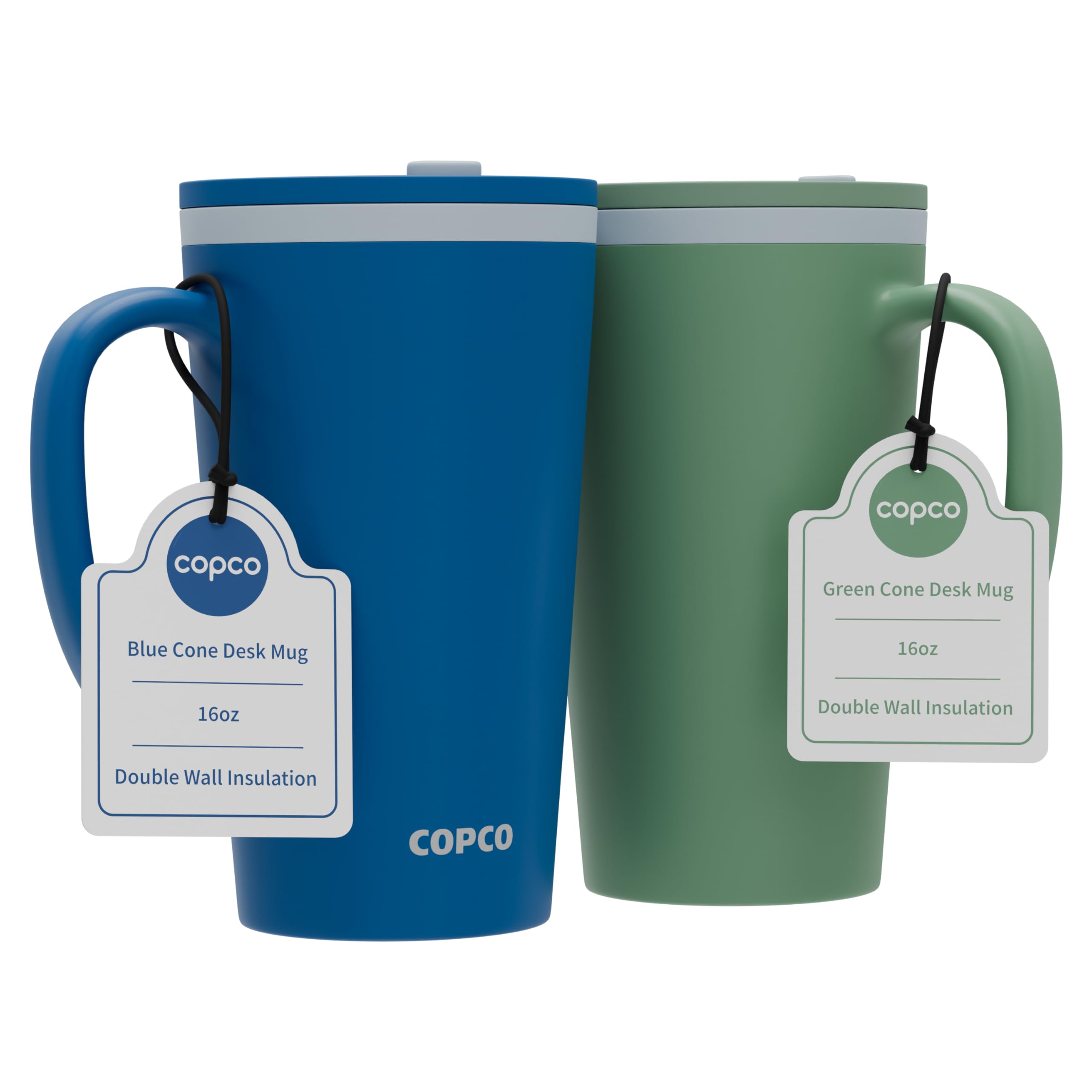 Copco Cone Travel Coffee Mug, 16 oz (Set of 2) - Insulated Drinkware with Spill-Proof Lid and Handle, Microwave & Dishwasher Saf
