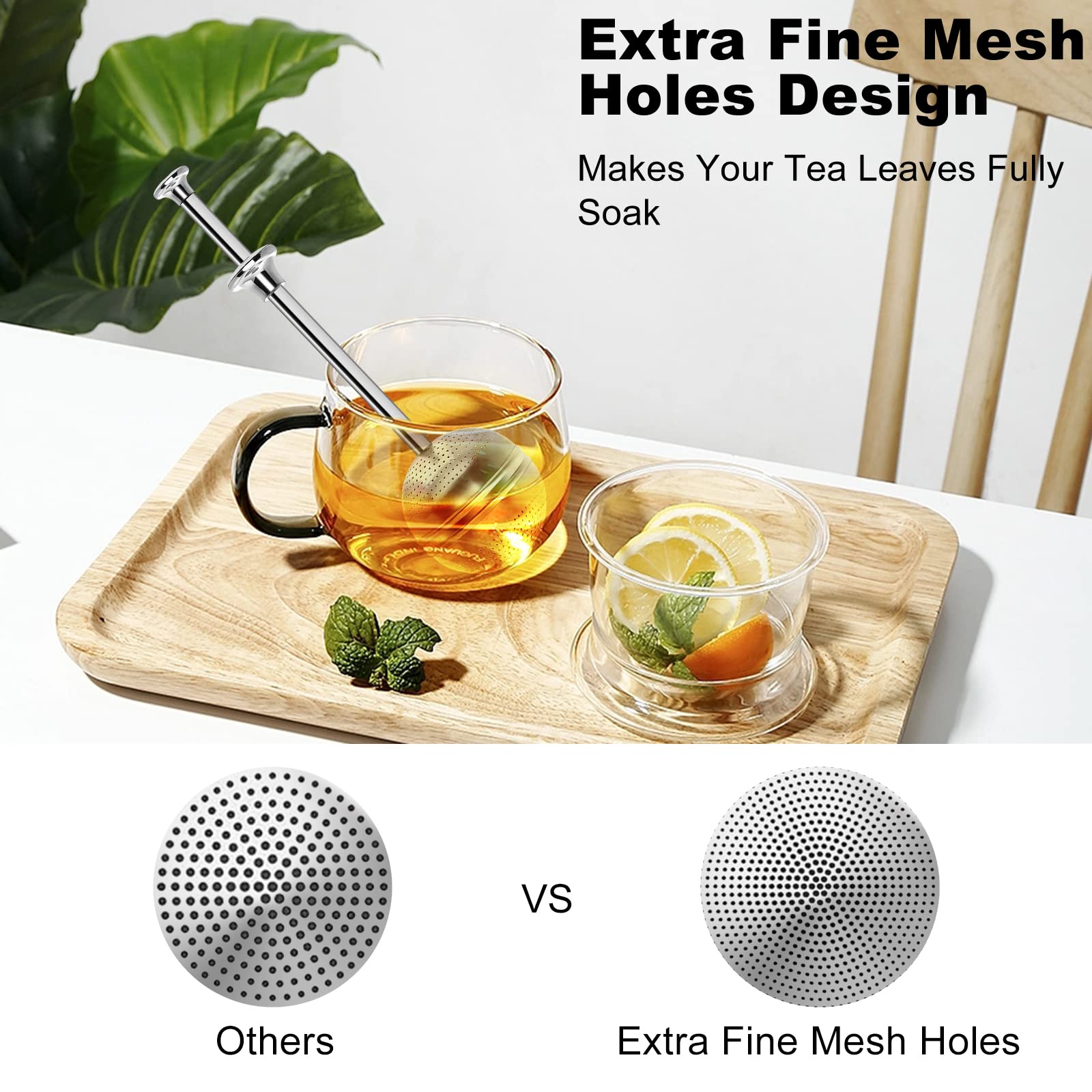 Numola Long Handle Tea Ball Stainless Steel With Drip Trays, 4Pcs Premium Tea Infuser Filter For Loose Leaf Tea, Reusable Fine M
