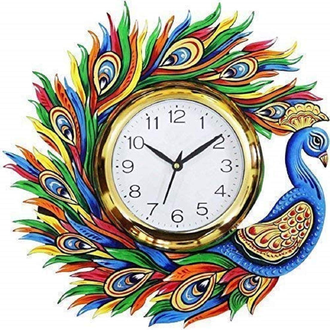 Capio Art Wooden Handicraft Handmade Hand Printed Animals Antique Design Wall Clock For Home, Living Room And Office Decor (Mult