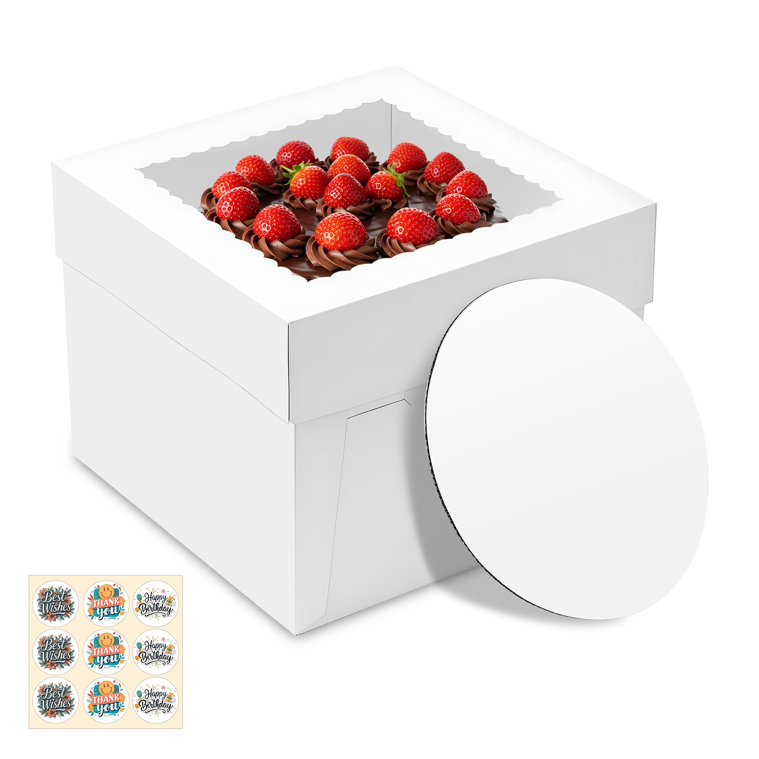 7 Pack Cake Boxes, 10x10x8 Inches Tall Cakes Box with Window, White Cake Boxes with Cakes Boards, Square Bakery Box, for Cake, T
