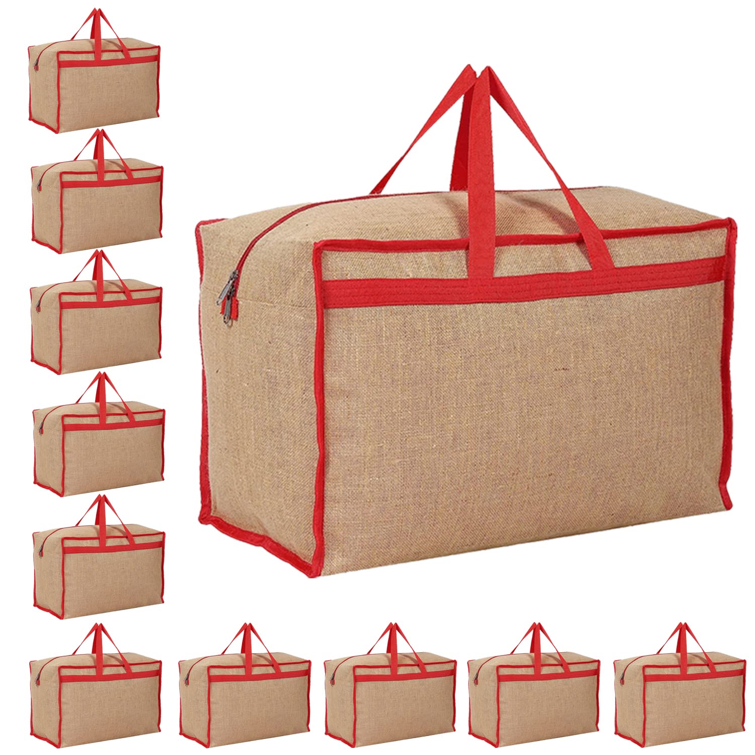 Double R Bags Jute Extra Large Heavy Duty Storage Bag With Handle | Clothes, Blanket, Comforter & Wardrobe Organizer | Beige, 37