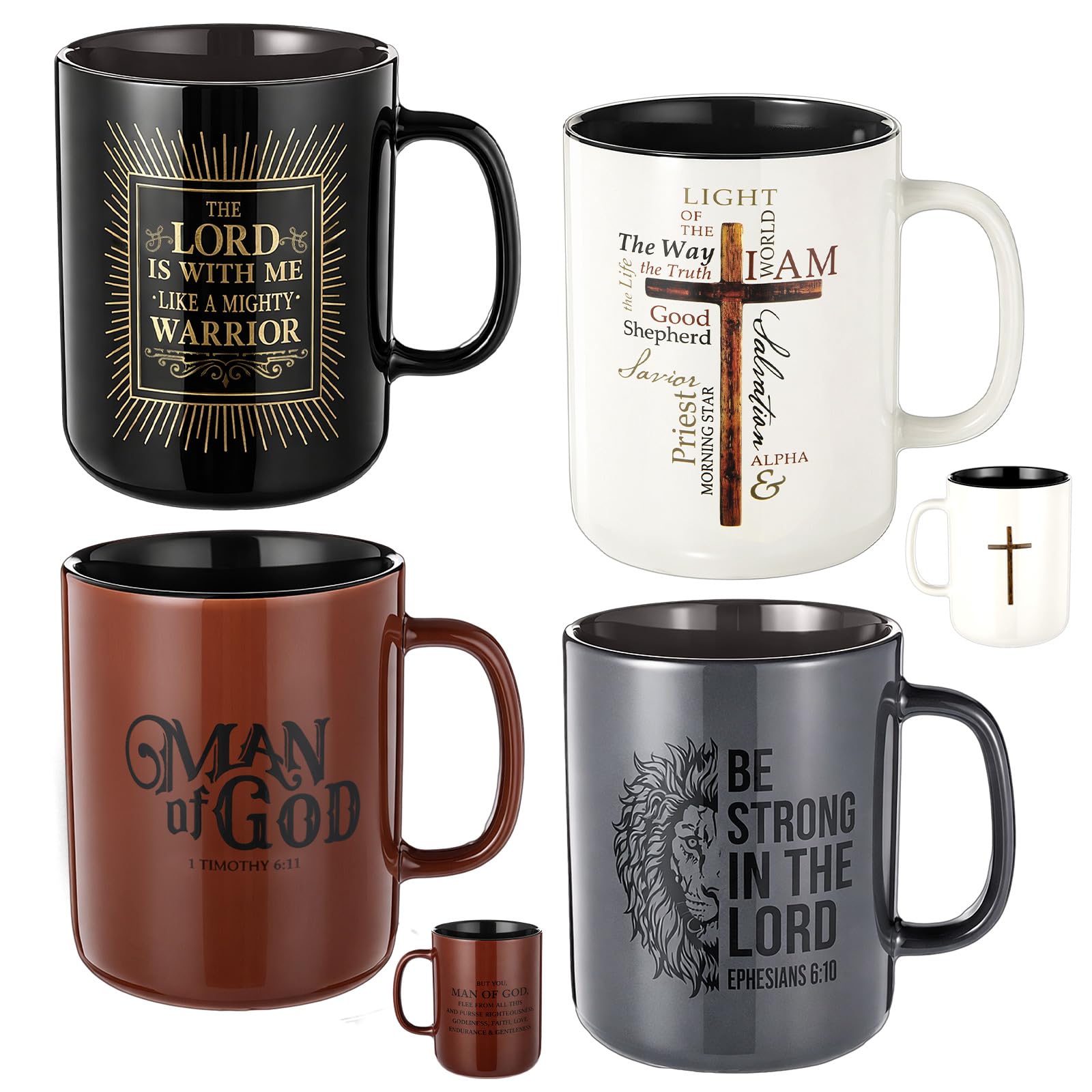 Teenyyou 4 Pcs Ceramic Christian Coffee Mug Gifts Set for Men, Fathers Day Religious Gifts Bible Verse Coffee Cups Scripture Mu