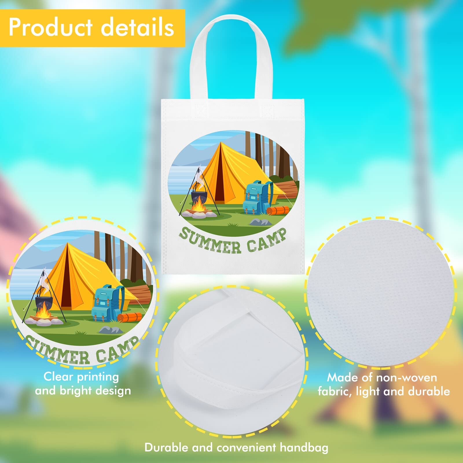 Kajaia 24 Pack Camping Party Favor Bags With Handle Reusable Camping Themed Gift Bags Fabric Cloth Totes Goody Supplies For Part