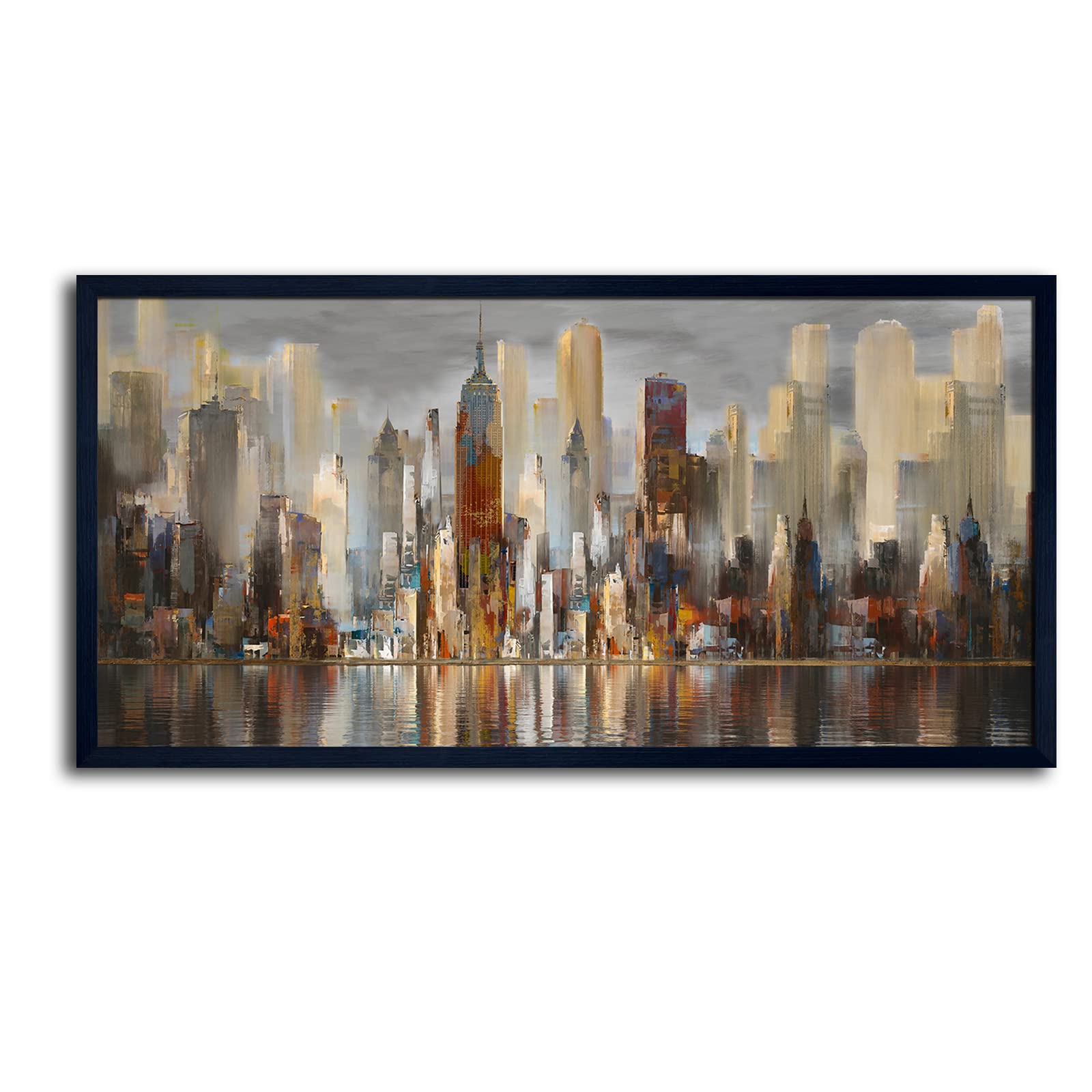 Framed Wall Art Large Cityscape New York Wall Decor Canvas Prints Abstract Brown City Theme Paintings Modern Canvas Wall Art For