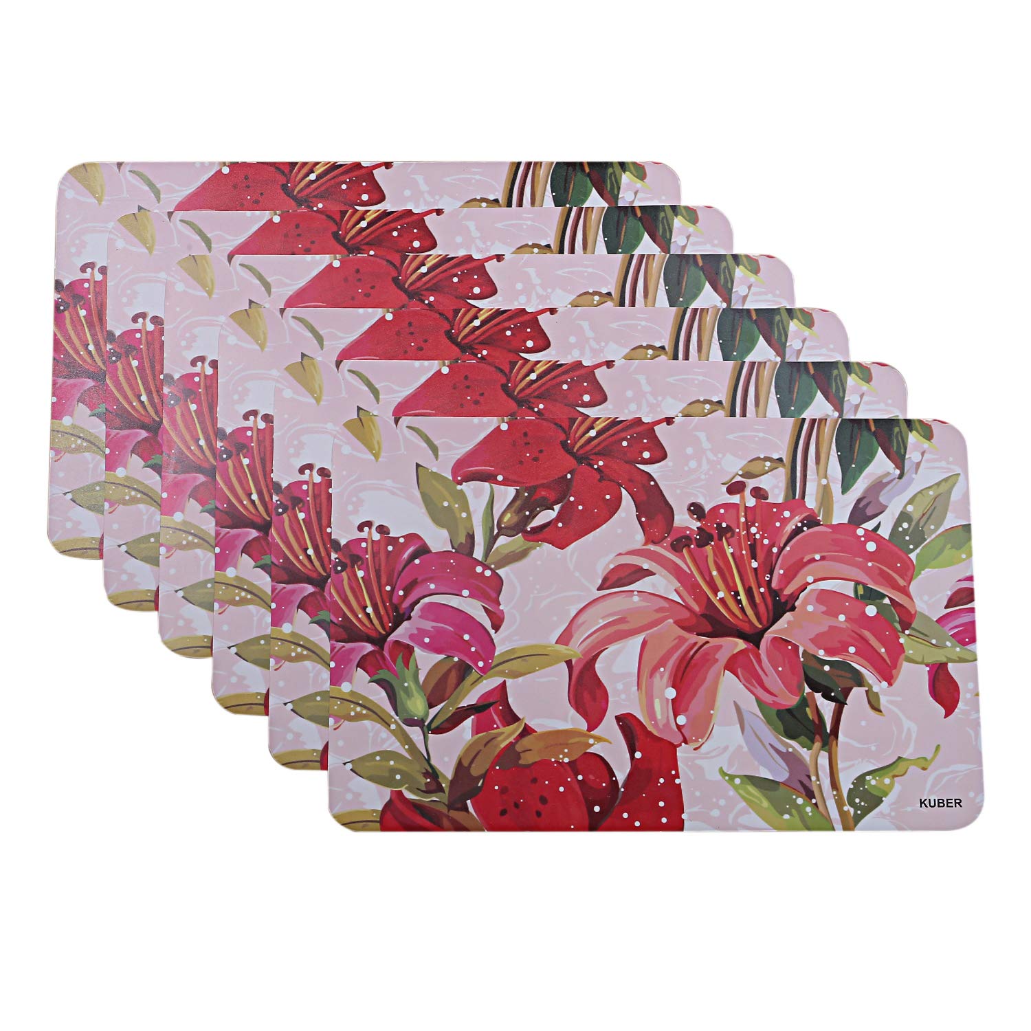 Kuber Industries Flower Design Pvc 6 Pieces Dining Table Placemat Set (Pink), Ctktc13698