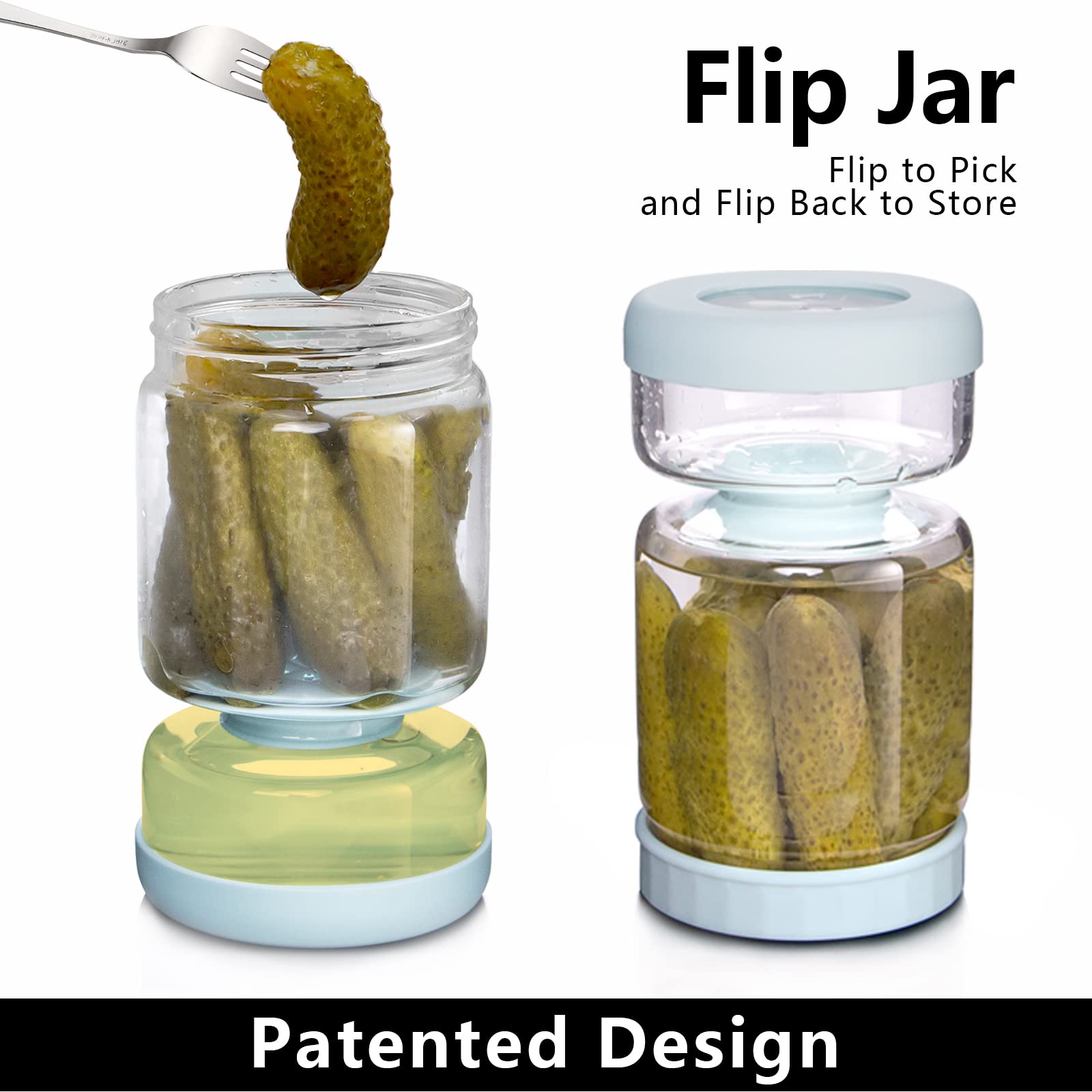 Whiterhino Glass Pickle Jar With Strainer Flip,34Oz Container,Hourglass Pickle Juice Separator Jar For Olives,Gherkins Or Sliced
