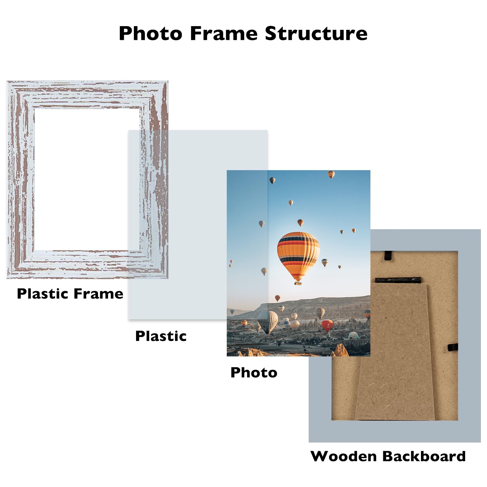 JCJMY 3x4 Picture Frame Rustic White for Wall Hanging or Tabletop, Wall Mounting Horizontally or Vertically, 3 x 4 Wall Gallery