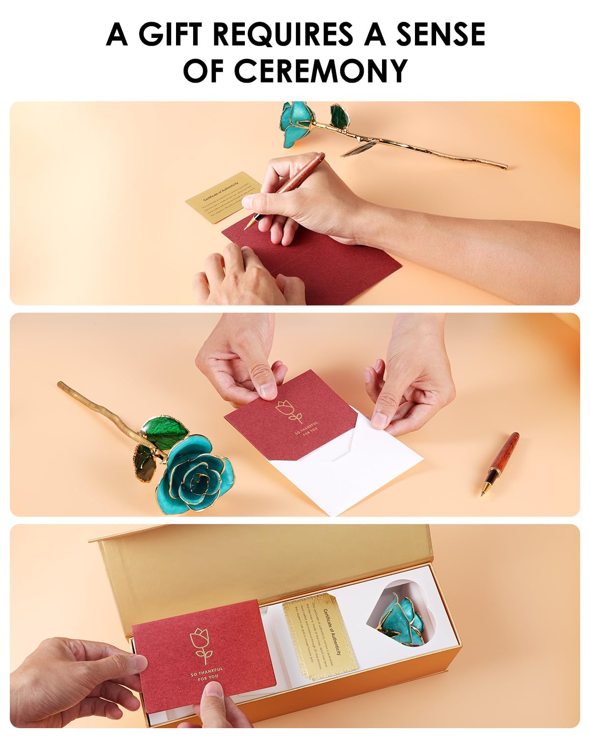 ECO SPACE 24K Gold Dipped Rose - Handpicked Real Rose in 24K Gold - Dreamy, One-of-a-Kind Romantic Gift for Her - Perfect for Bi